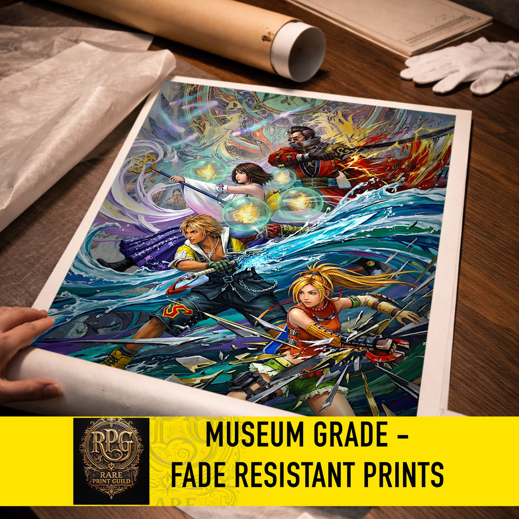 Final Fantasy X Ensemble Art Print – Pilgrimage & Guardians of Spira | FF10 Premium JRPG Wall Art