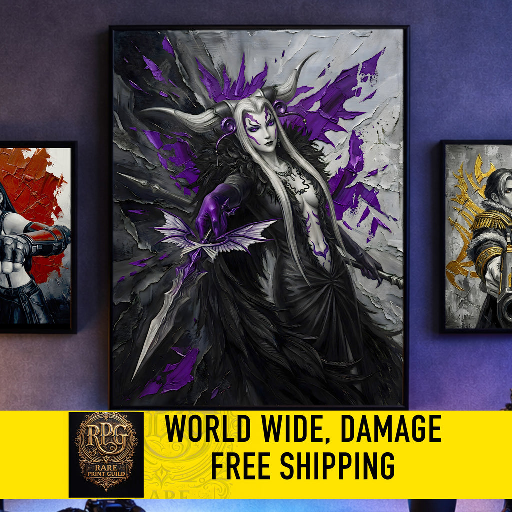 Ultimecia Monochrome Art Print | Final Fantasy VIII Villain Portrait | Dark Fantasy Luxury Poster