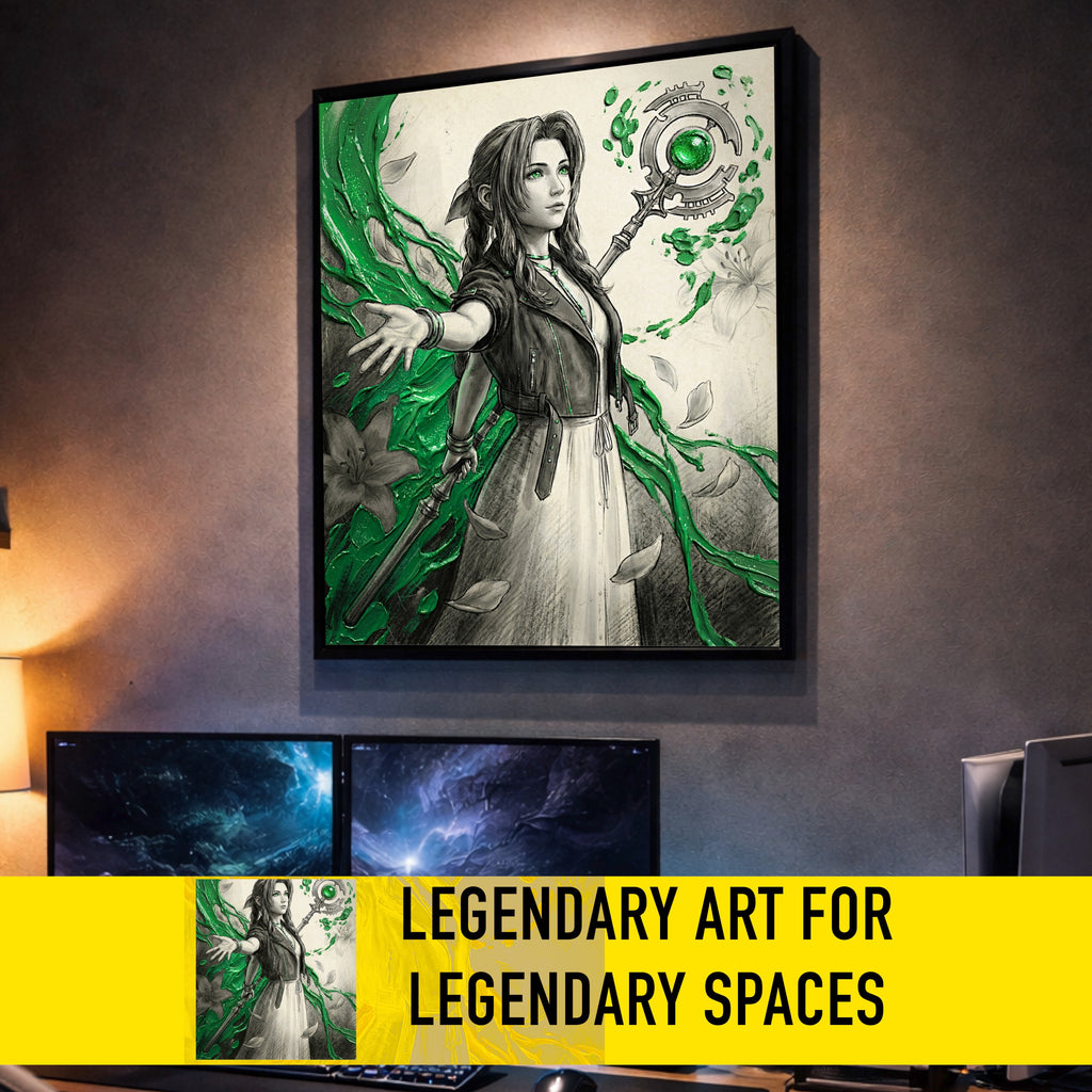Aerith Gainsborough Poster | Final Fantasy VII Rebirth Monochrome Artwork | Lifestream Wall Art | FF7 Fine Art Print