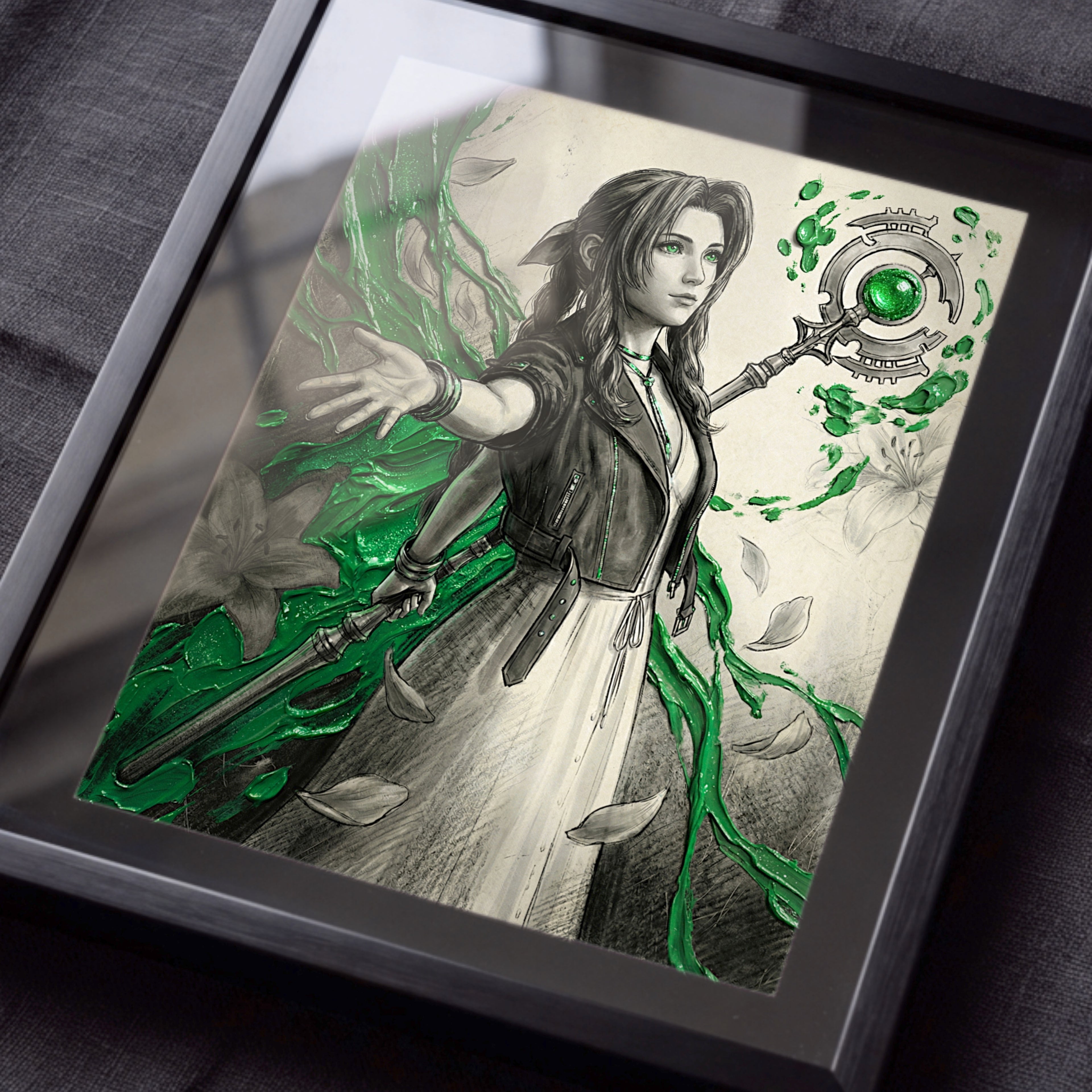 Aerith Gainsborough Poster | Final Fantasy VII Rebirth Monochrome Artwork | Lifestream Wall Art | FF7 Fine Art Print
