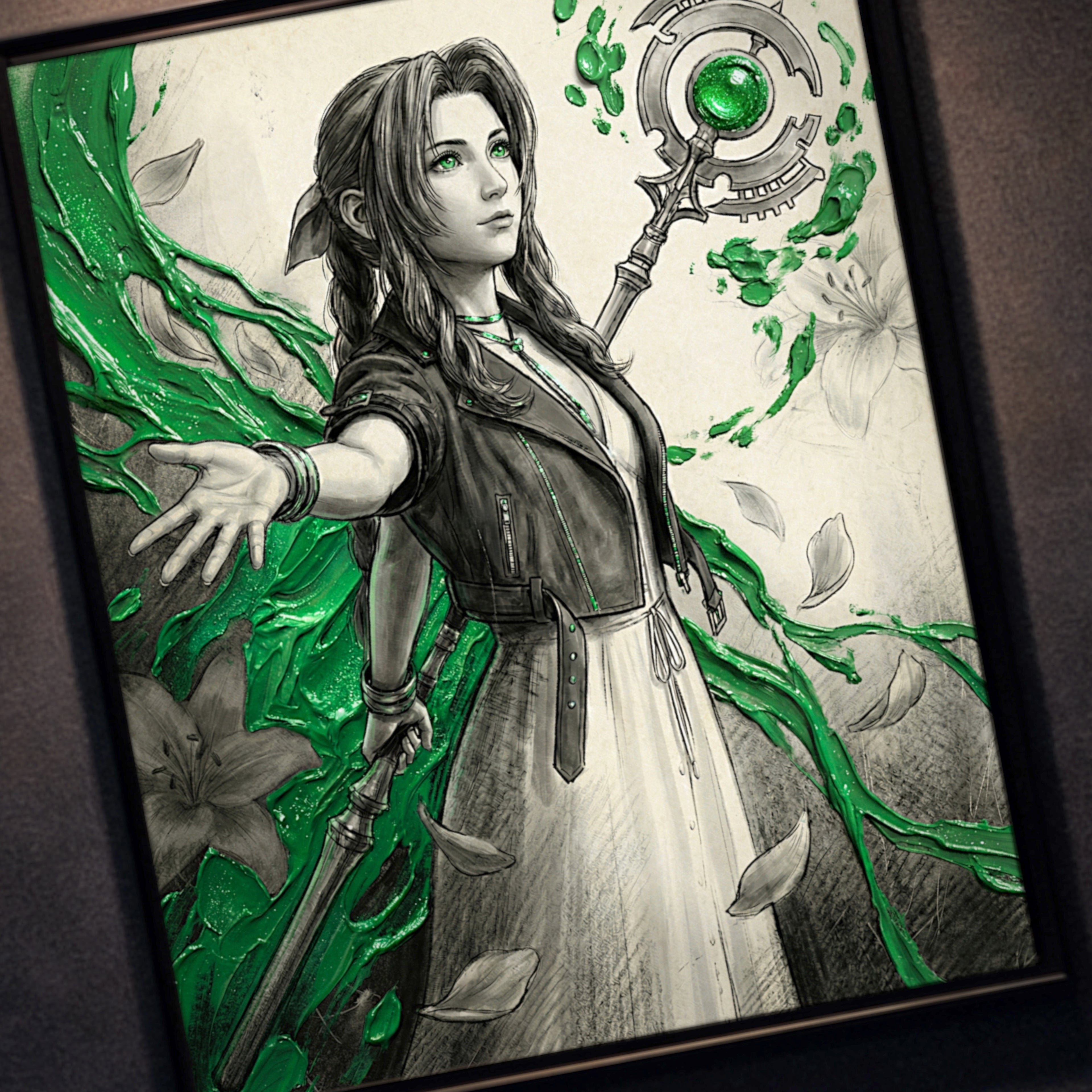 Aerith Gainsborough Poster | Final Fantasy VII Rebirth Monochrome Artwork | Lifestream Wall Art | FF7 Fine Art Print