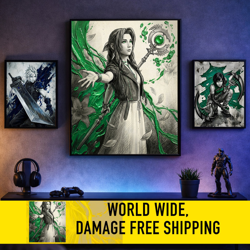 Aerith Gainsborough Poster | Final Fantasy VII Rebirth Monochrome Artwork | Lifestream Wall Art | FF7 Fine Art Print