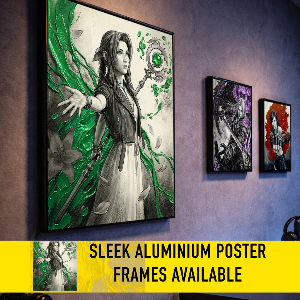 Aerith Gainsborough Poster | Final Fantasy VII Rebirth Monochrome Artwork | Lifestream Wall Art | FF7 Fine Art Print