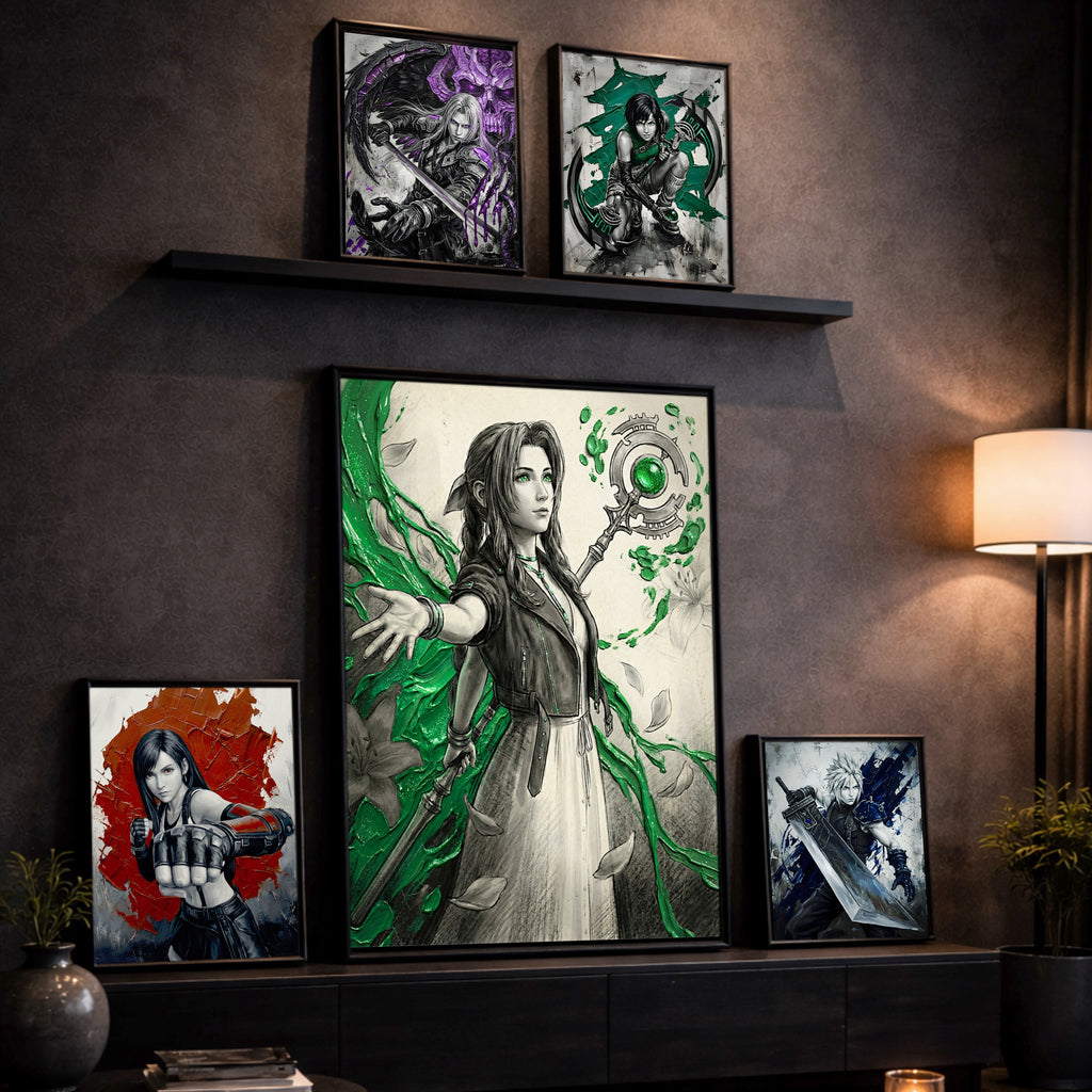 Aerith Gainsborough Poster | Final Fantasy VII Rebirth Monochrome Artwork | Lifestream Wall Art | FF7 Fine Art Print