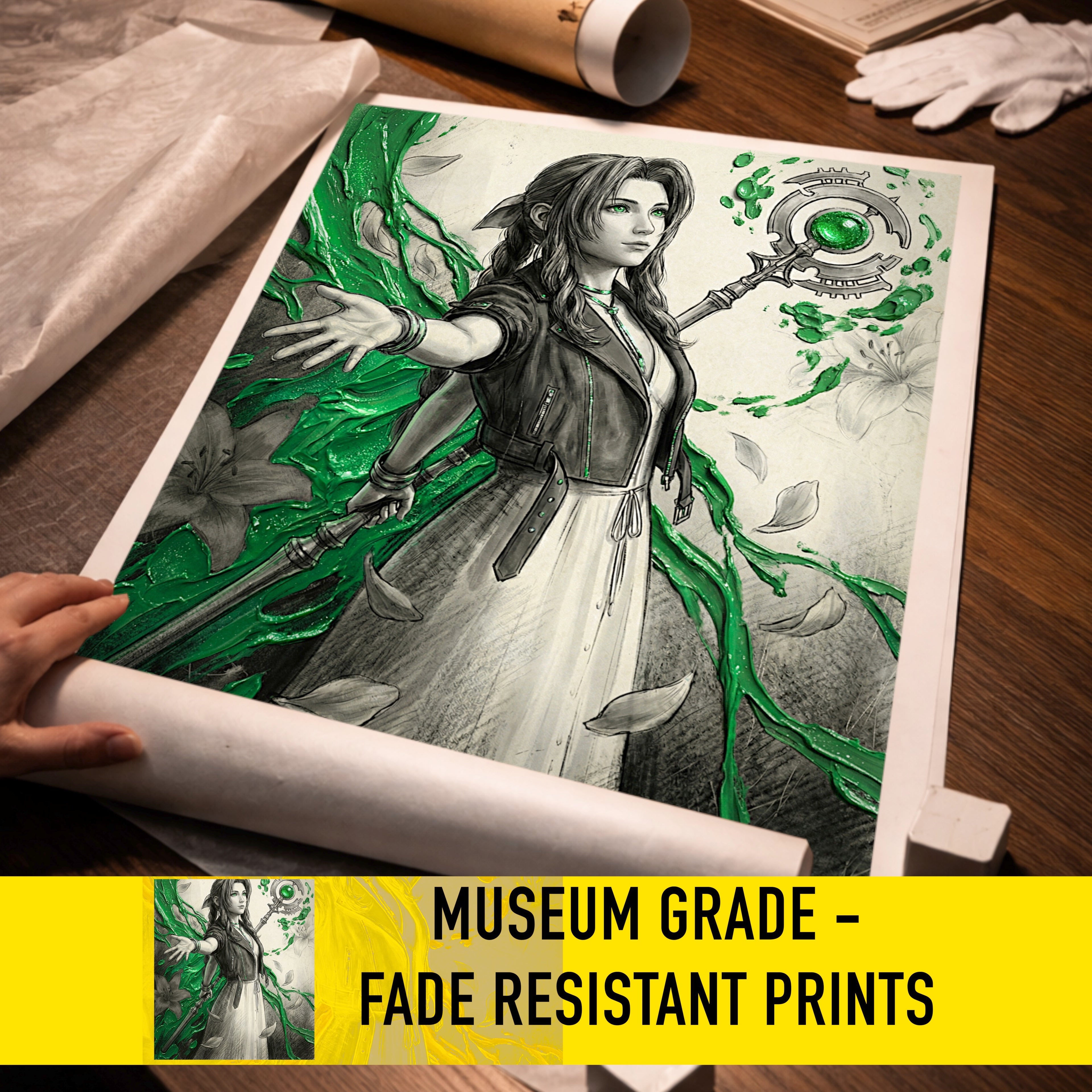 Aerith Gainsborough Poster | Final Fantasy VII Rebirth Monochrome Artwork | Lifestream Wall Art | FF7 Fine Art Print