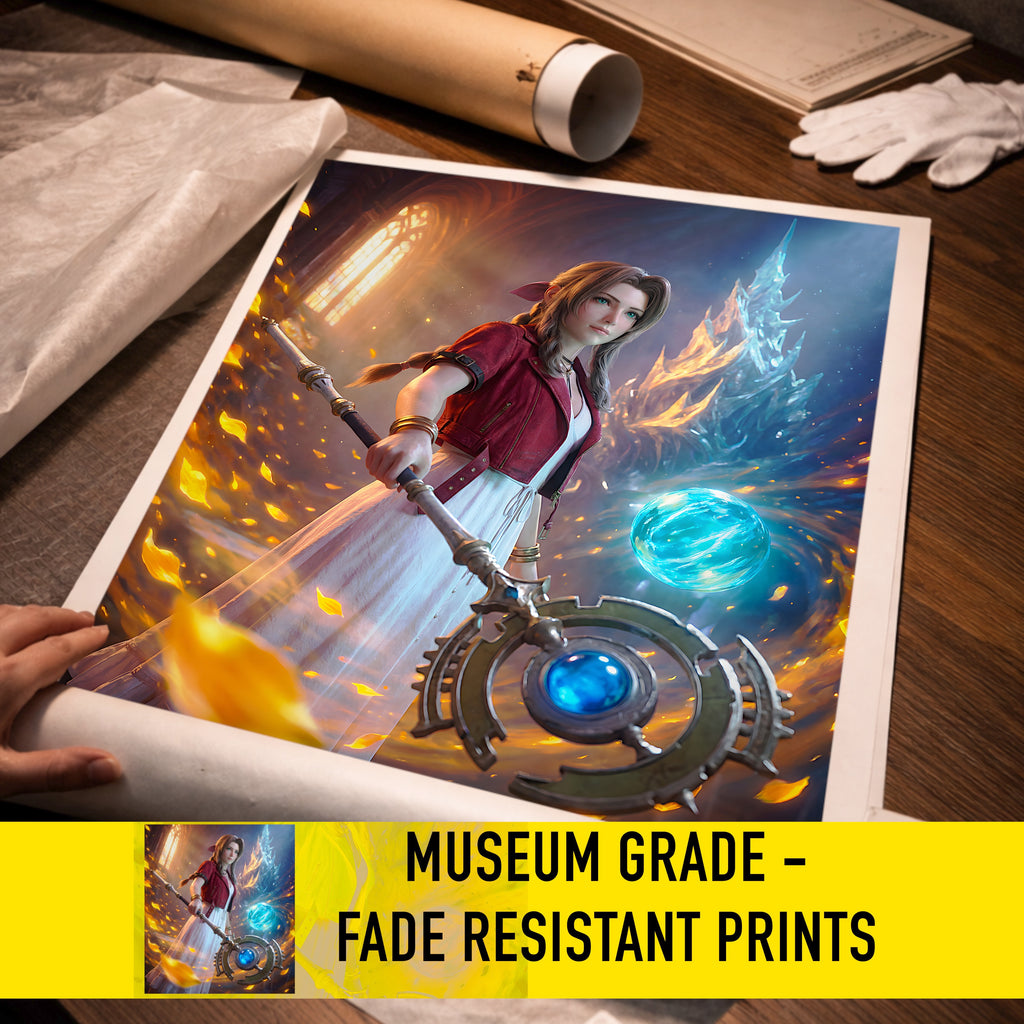 Aerith Gainsborough Art Print | Final Fantasy VII Remake & Rebirth Wall Art | FF7 Poster | JRPG Fantasy Artwork | Gamer Decor