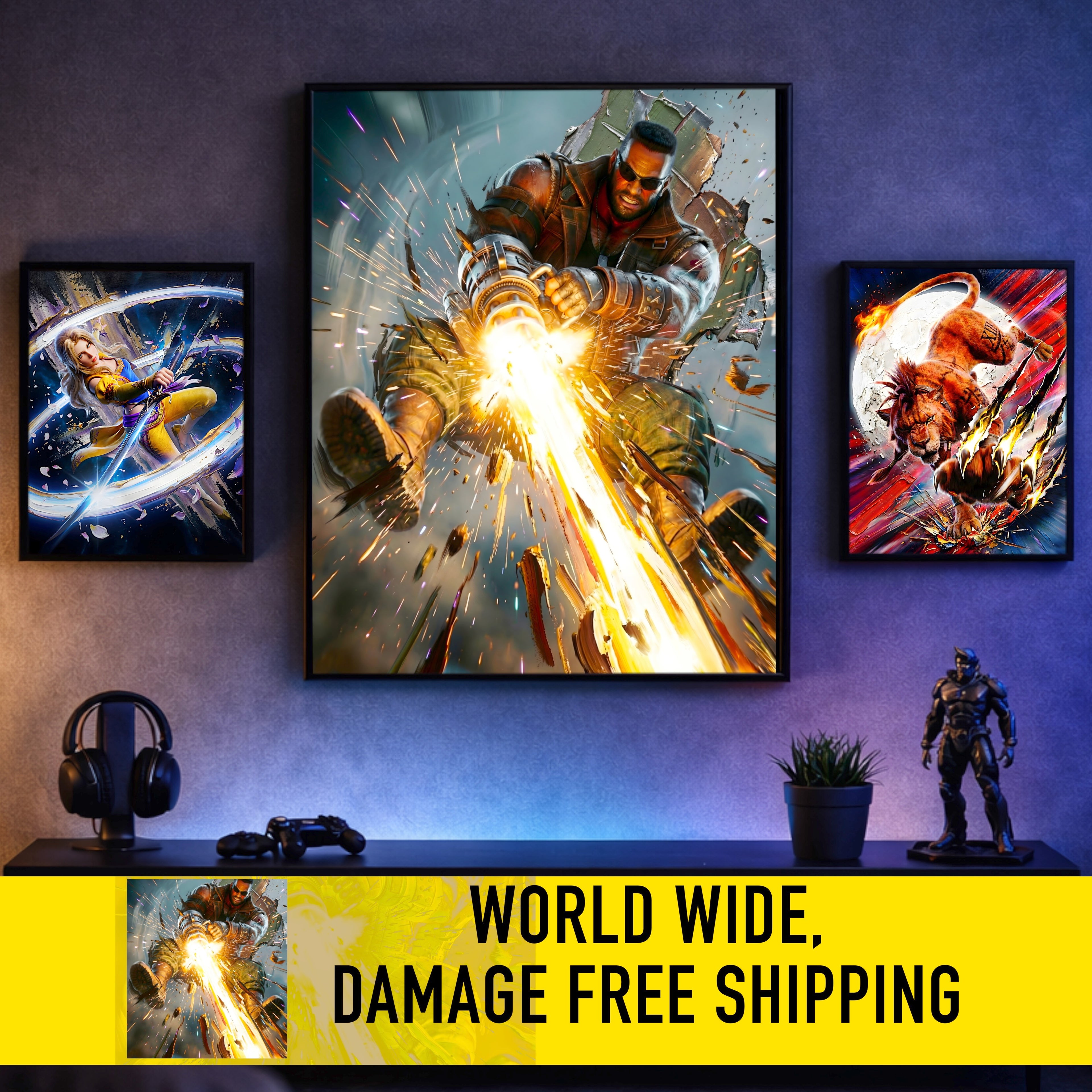 Barret Wallace Poster | Final Fantasy VII Rebirth & Remake Artwork | Catastrophe Limit Break Wall Art | FF7 Collector Fine Art Print
