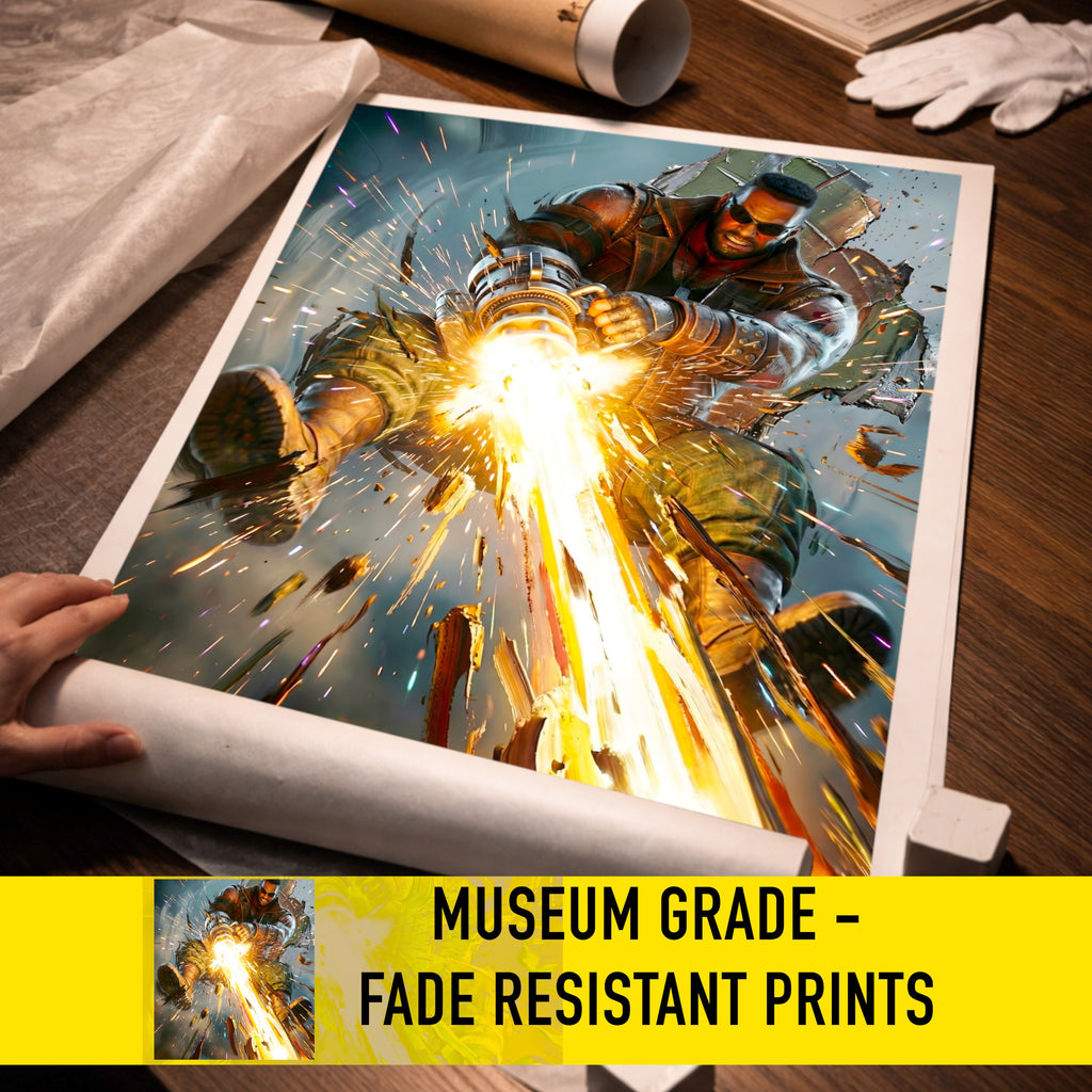 Barret Wallace Poster | Final Fantasy VII Rebirth & Remake Artwork | Catastrophe Limit Break Wall Art | FF7 Collector Fine Art Print