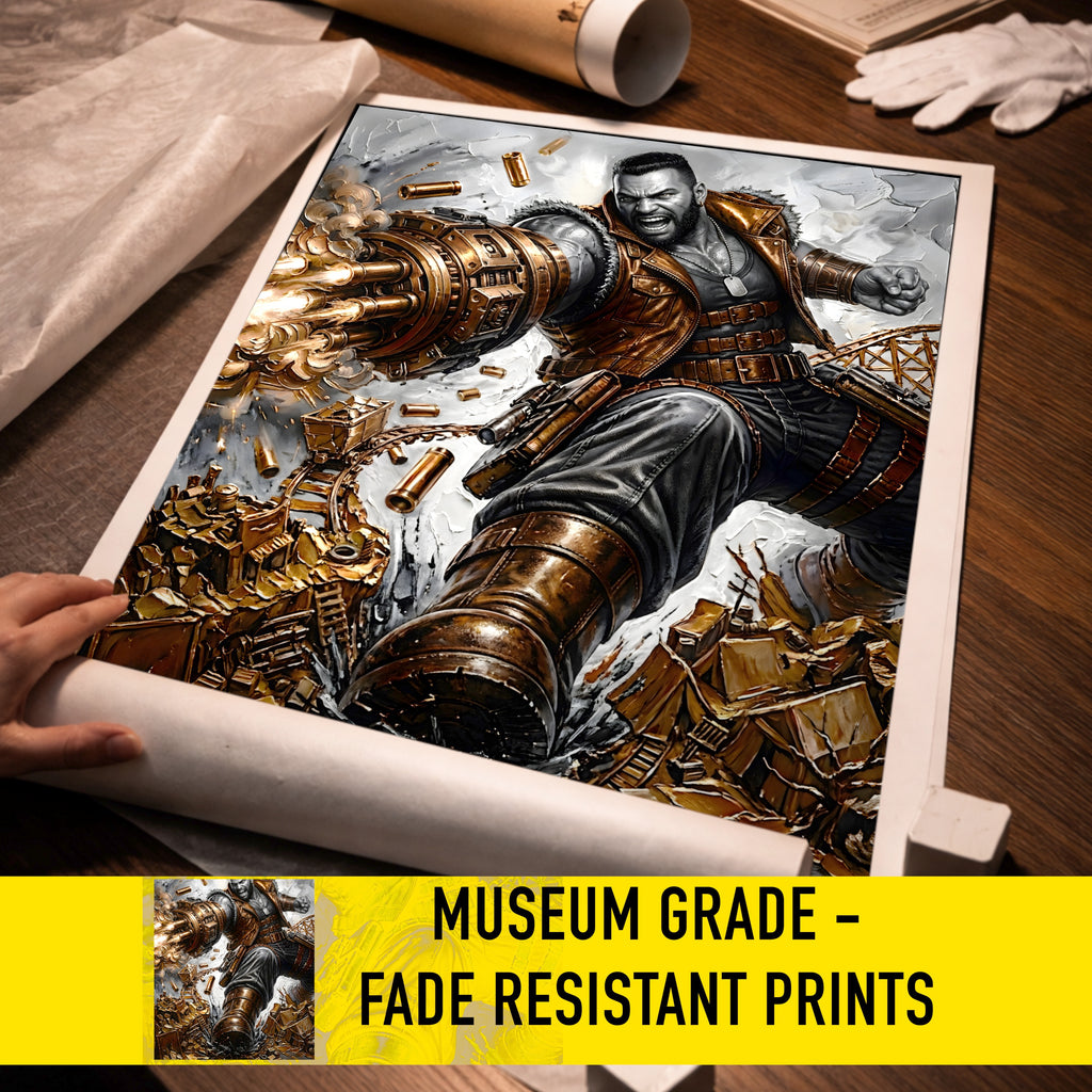 Barret Wallace Art Print – Monochrome Redemption Edition | Final Fantasy VII Fine Art