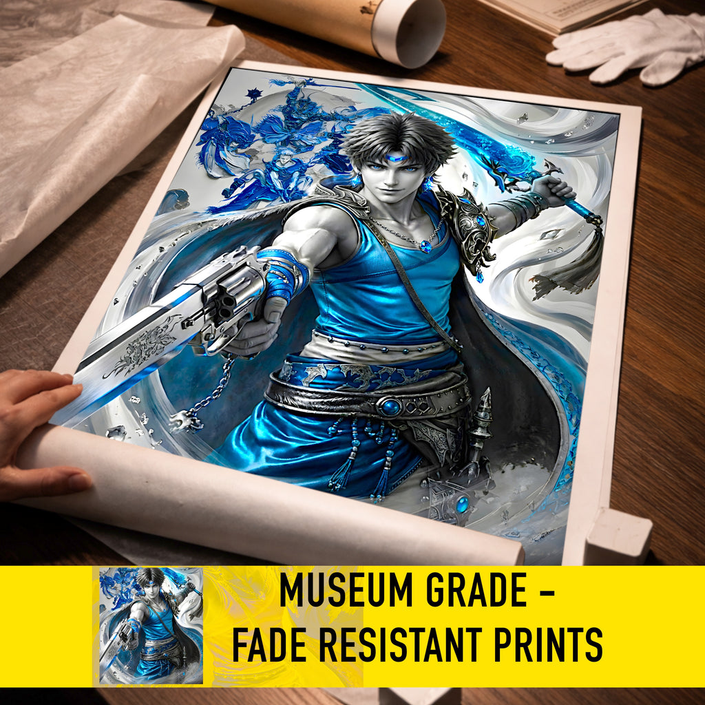 Bartz Klauser Art Print – Monochrome Windborne Edition | Final Fantasy V Fine Art