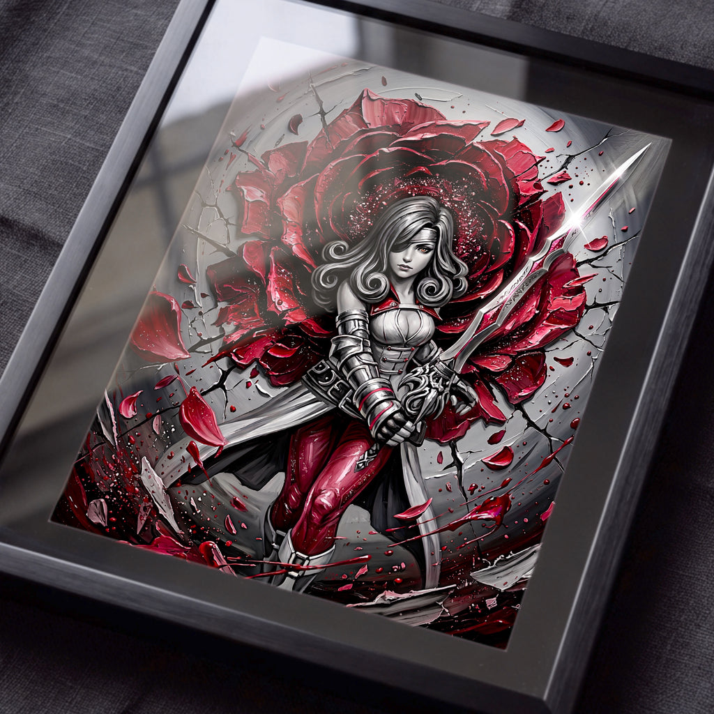 Beatrix Art Print – Monochrome Rose Edition | Final Fantasy IX Save the Queen Fine Art