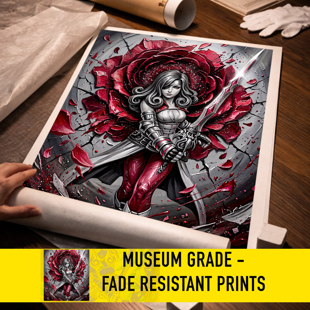 Beatrix Art Print – Monochrome Rose Edition | Final Fantasy IX Save the Queen Fine Art