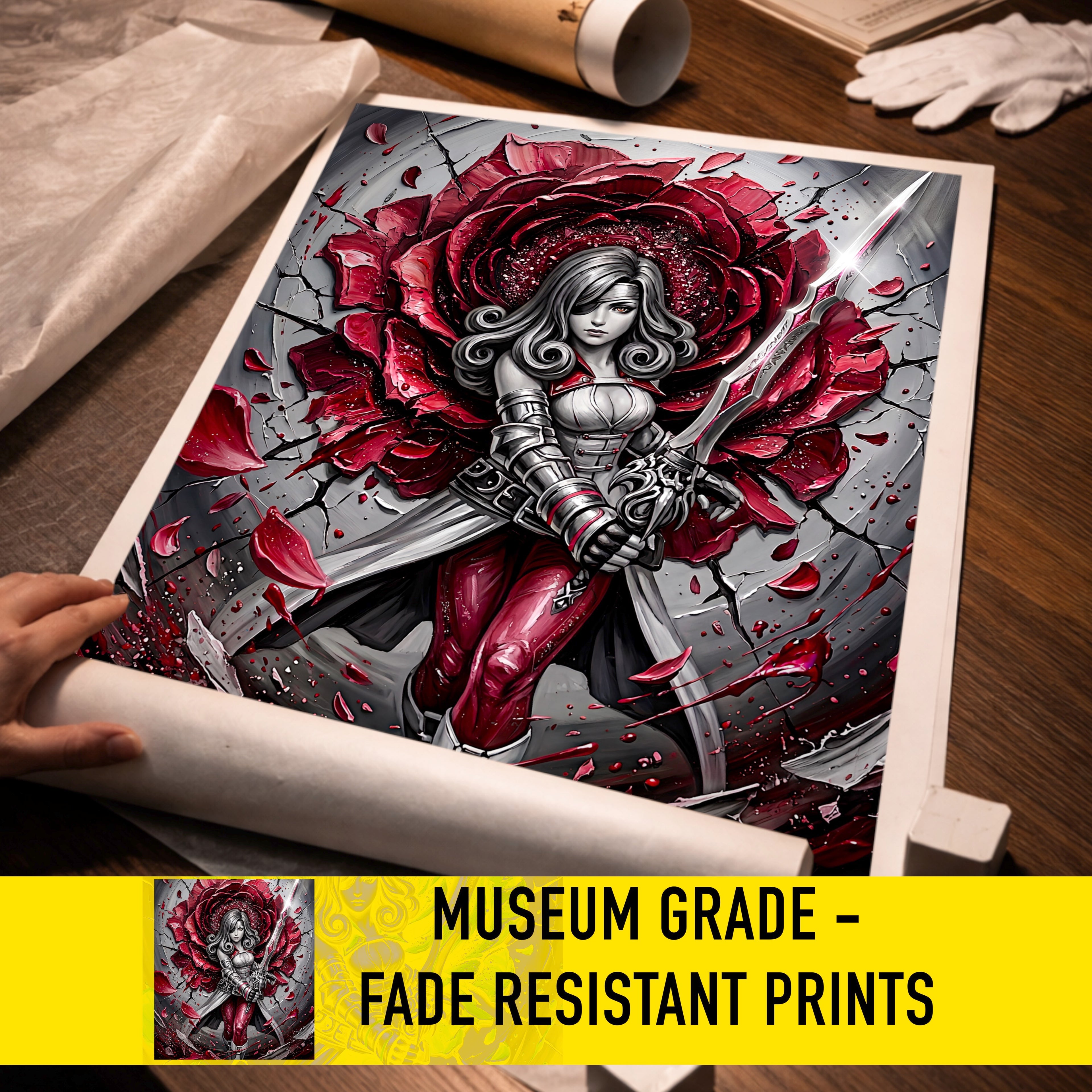 Beatrix Art Print – Monochrome Rose Edition | Final Fantasy IX Save the Queen Fine Art