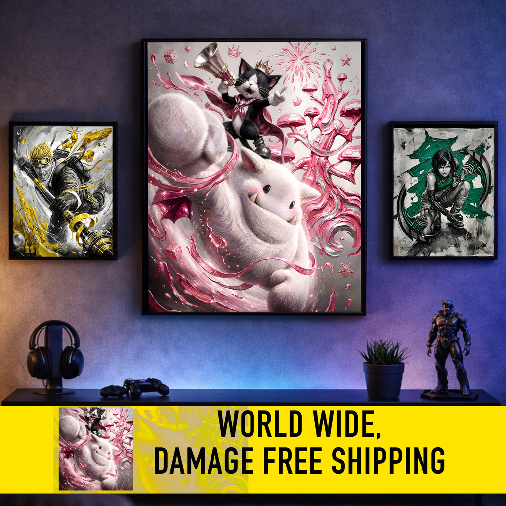 Cait Sith Art Print – Monochrome Gold Saucer Edition | Final Fantasy VII Fine Art