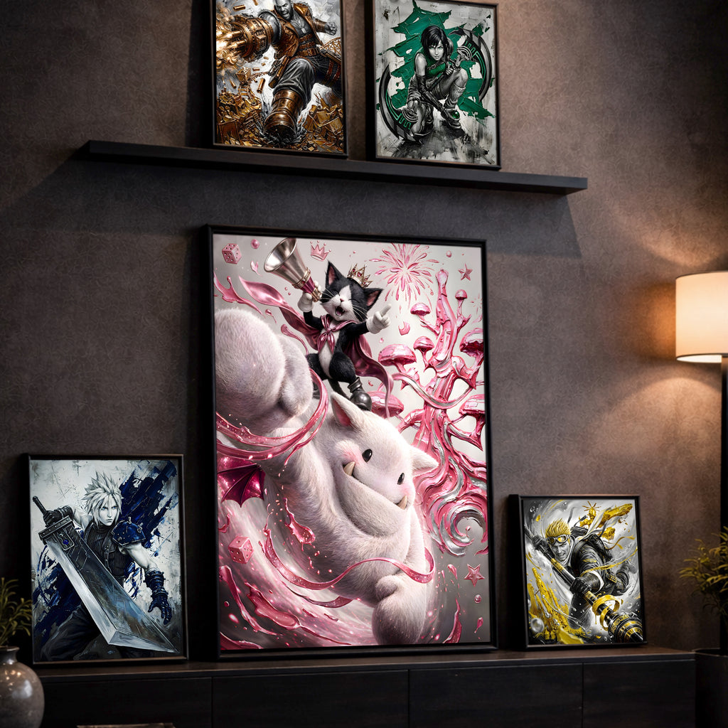 Cait Sith Art Print – Monochrome Gold Saucer Edition | Final Fantasy VII Fine Art