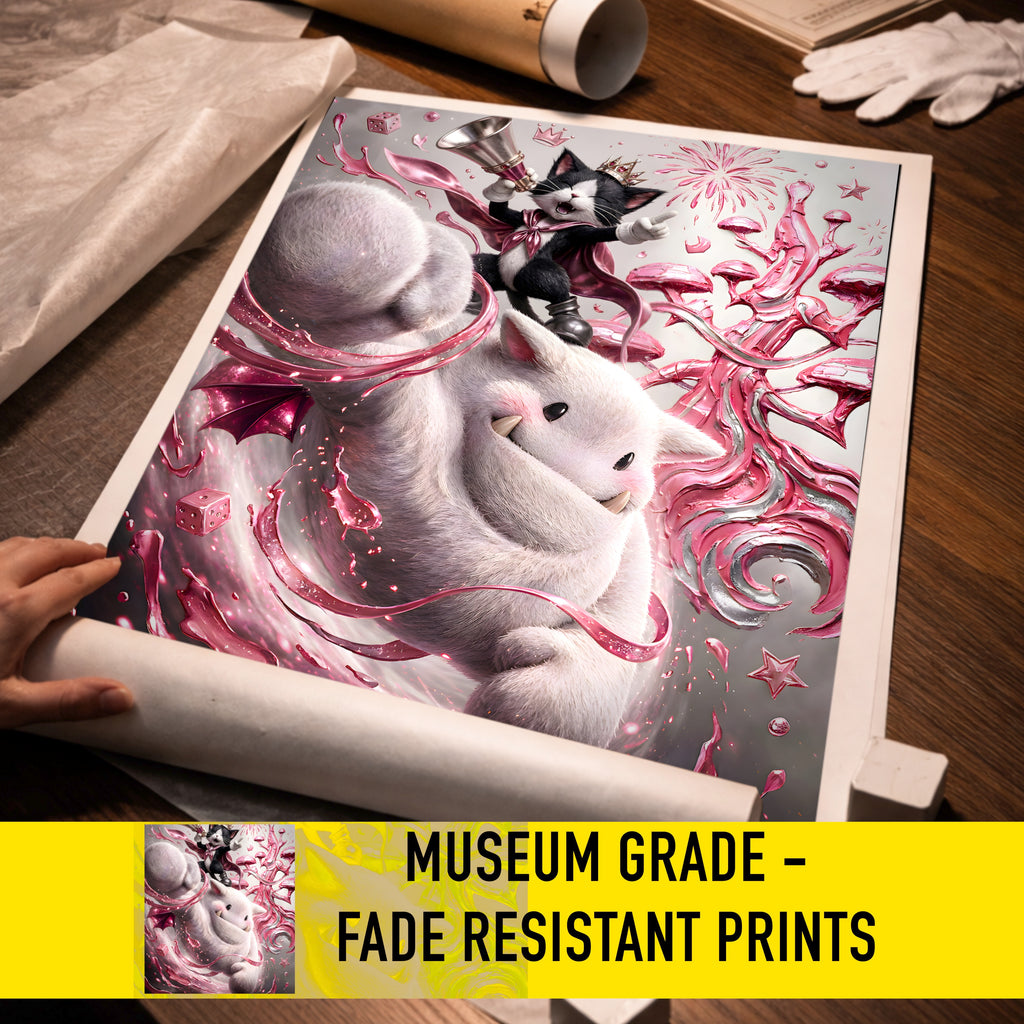 Cait Sith Art Print – Monochrome Gold Saucer Edition | Final Fantasy VII Fine Art