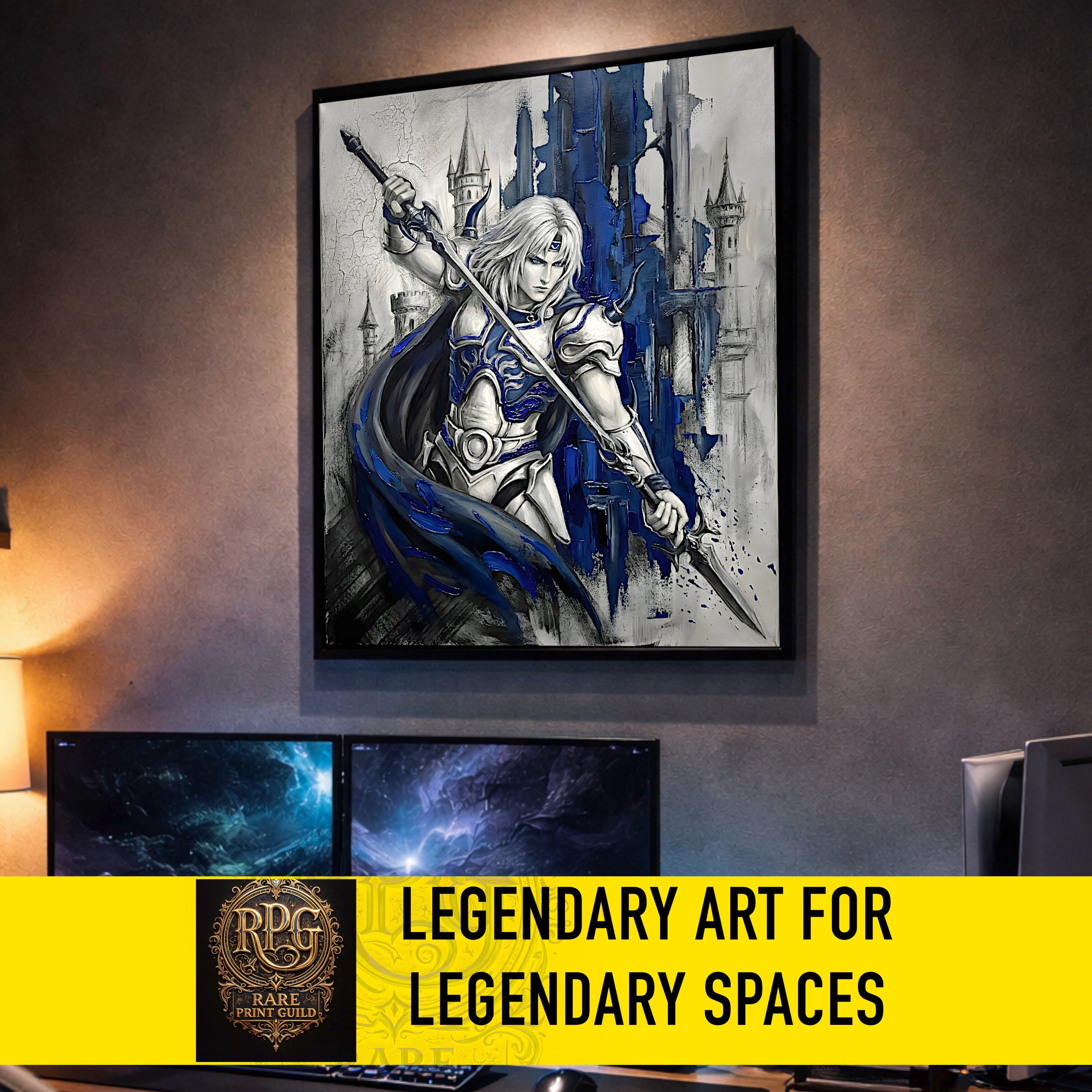 Cecil Harvey Paladin Art Print – Final Fantasy IV Hero Illustration - FF4 Monochrome JRPG Art