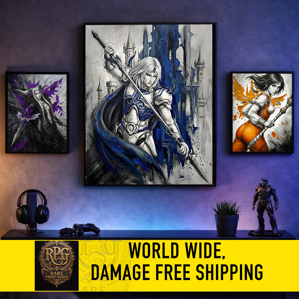 Cecil Harvey Paladin Art Print – Final Fantasy IV Hero Illustration - FF4 Monochrome JRPG Art