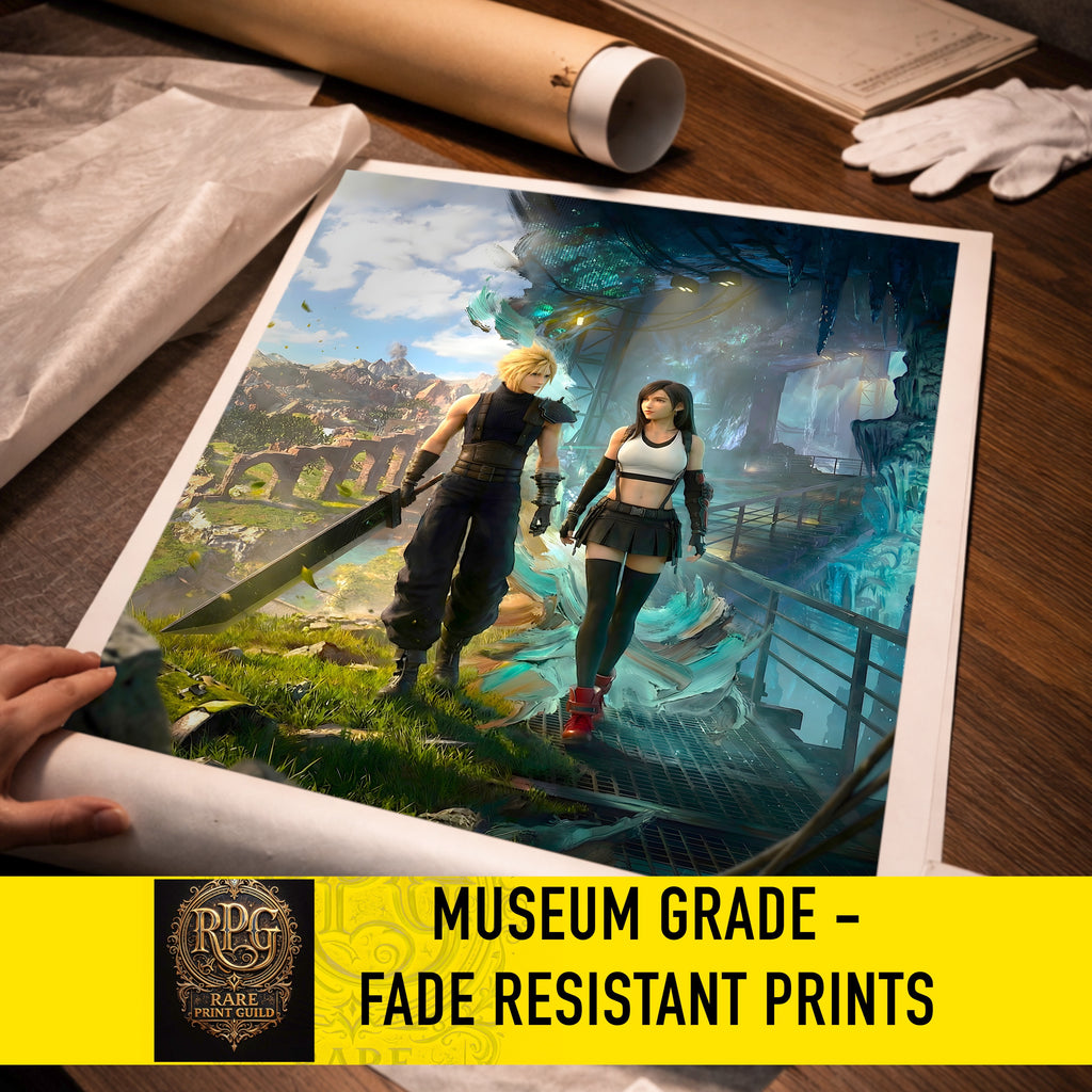 Cloud and Tifa Art Print | Final Fantasy VII Wall Art | FF7 Remake Rebirth Poster | JRPG Romance Artwork | Gamer Decor