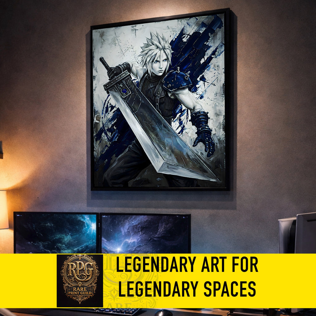 Cloud Strife Monochrome Art Print | Final Fantasy VII Remake & Rebirth Poster | FF7 Cloud Wall Art