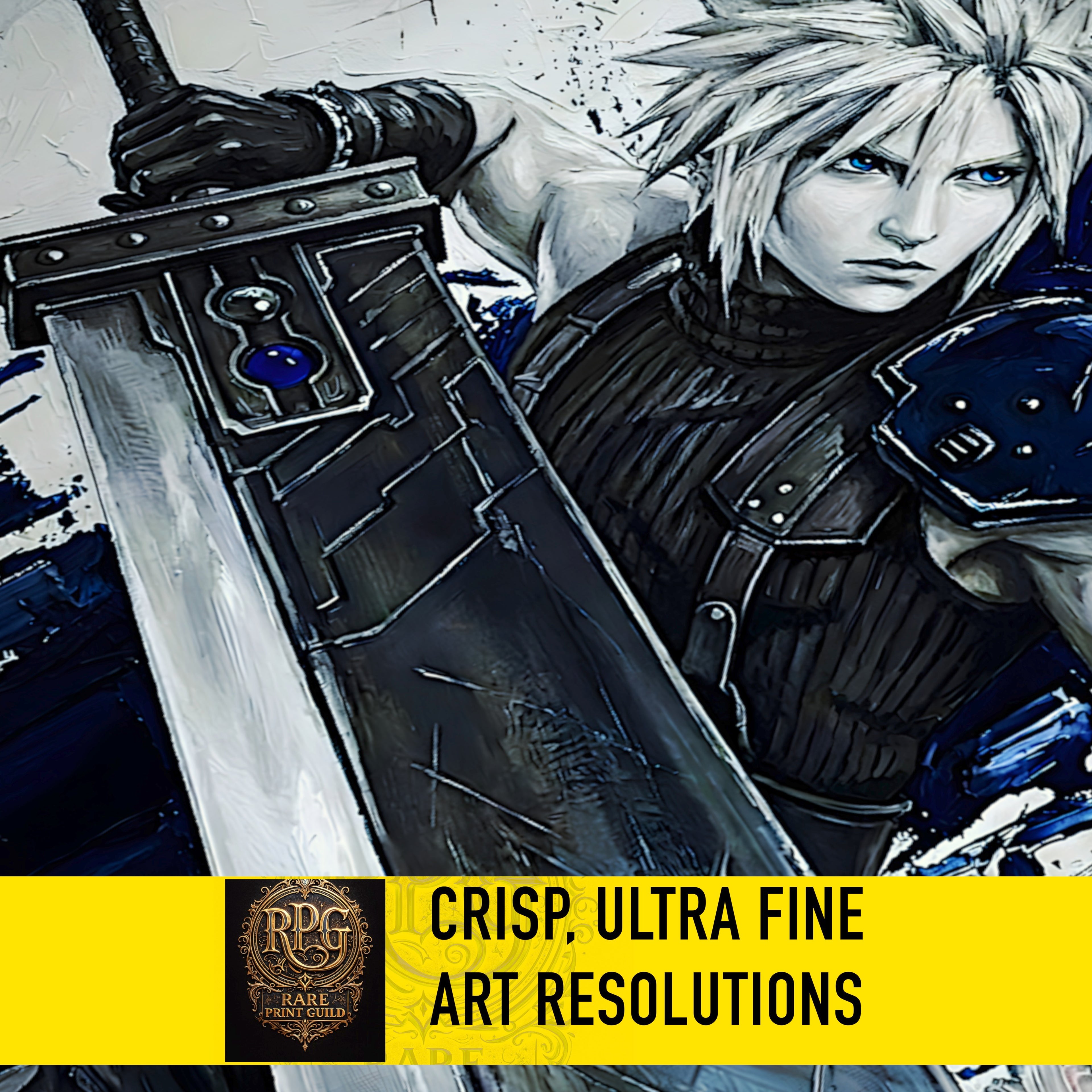 Cloud Strife Monochrome Art Print | Final Fantasy VII Remake & Rebirth Poster | FF7 Cloud Wall Art
