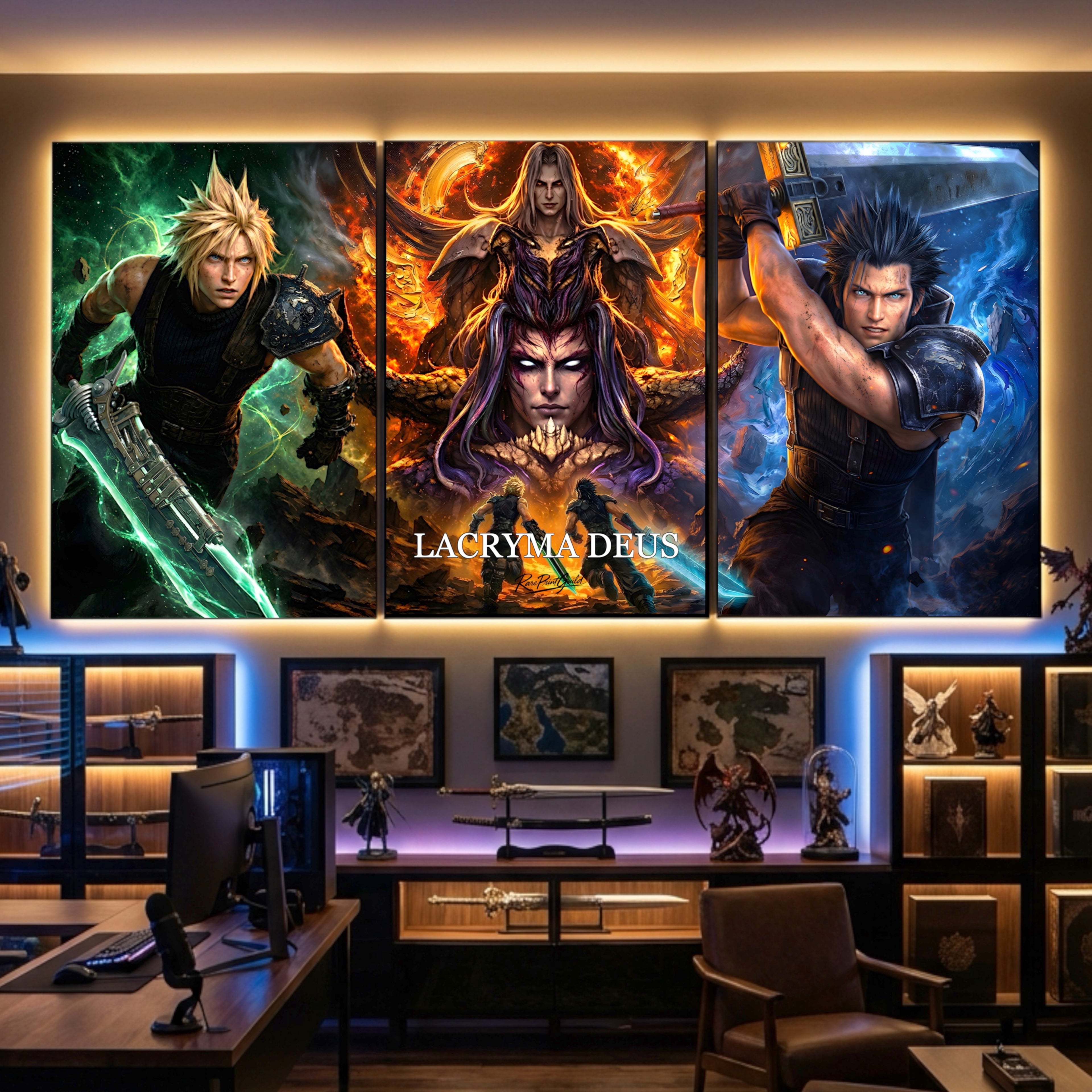 "Lacryma Deus" - Final Fantasy VII Rebirth Triptych Art Print – Cloud & Zack vs Bizarro Sephiroth Fine Art Set