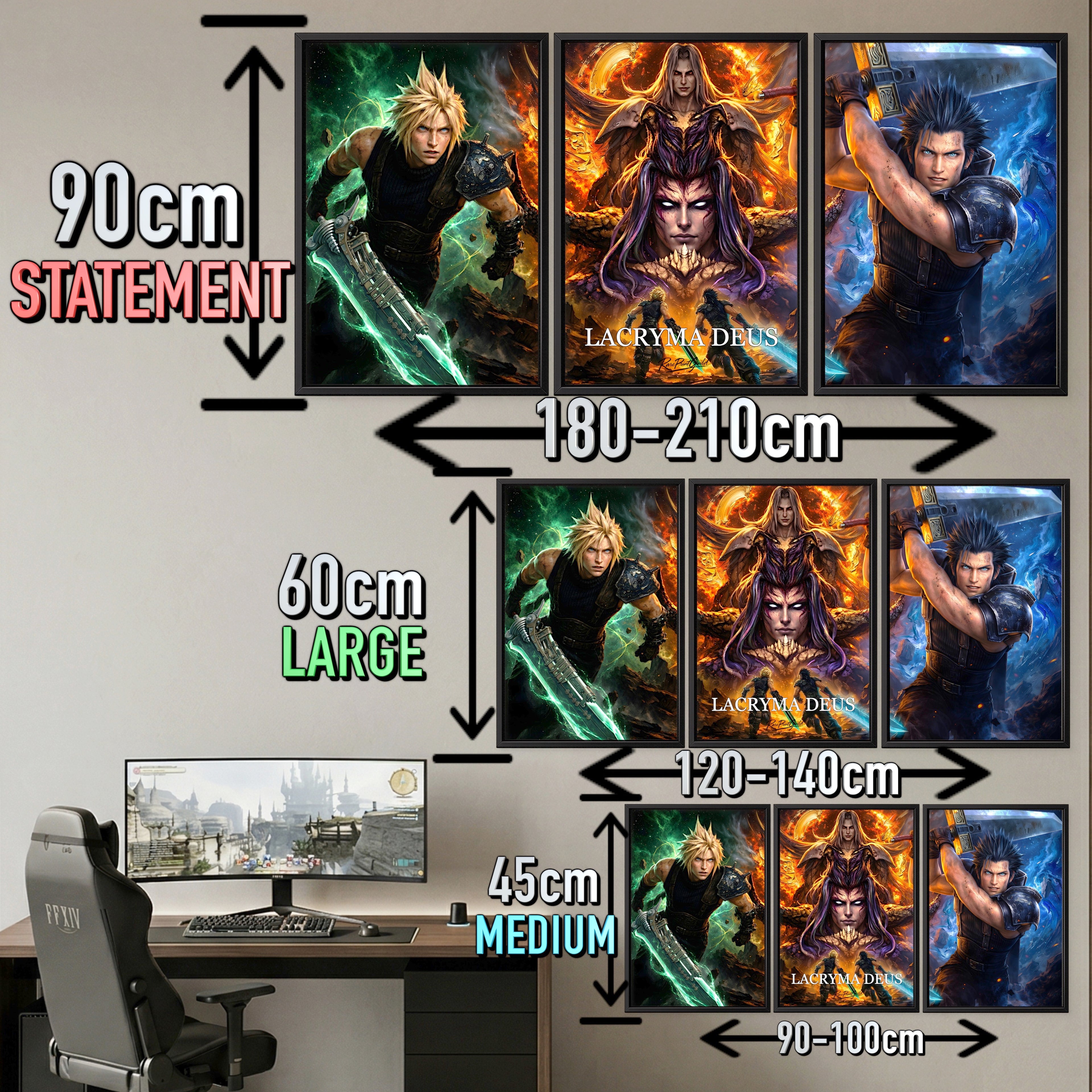 "Lacryma Deus" - Final Fantasy VII Rebirth Triptych Art Print – Cloud & Zack vs Bizarro Sephiroth Fine Art Set