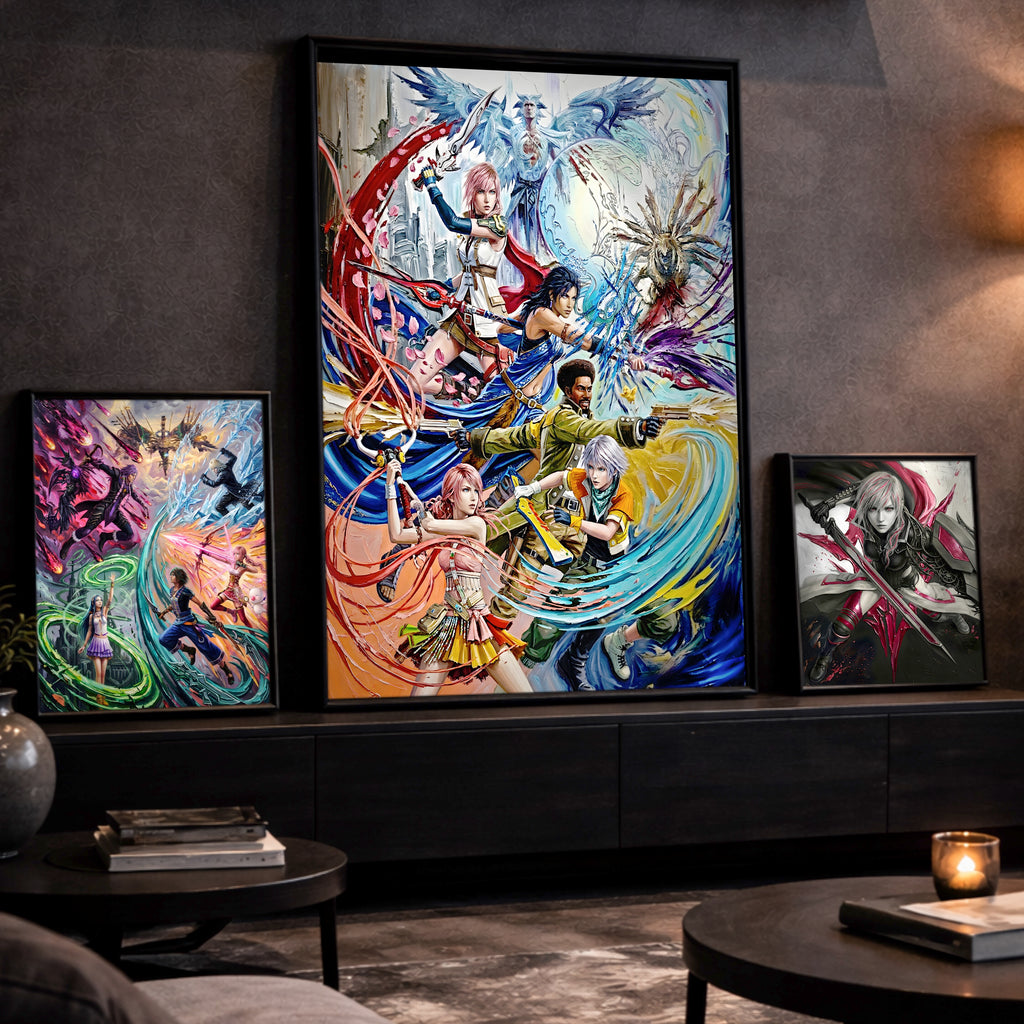 Final Fantasy XIII Ensemble Art Print – Pulse Rebellion & Valhalla Reckoning | FF13 Trilogy Premium JRPG Wall Art