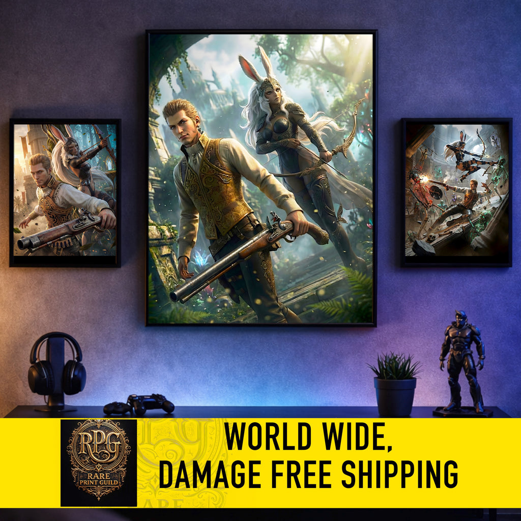 Balthier and Fran Art Print | Final Fantasy XII Wall Art | Zodiac Age Poster | JRPG Game Artwork | Gamer Decor