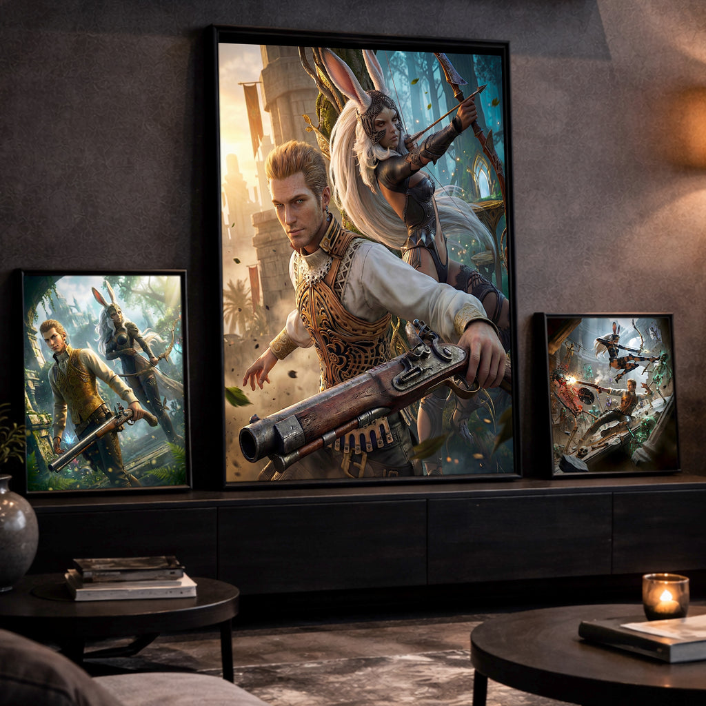 Balthier and Fran Art Print | Final Fantasy XII Wall Art | Zodiac Age Poster | JRPG Game Artwork | Gamer Decor
