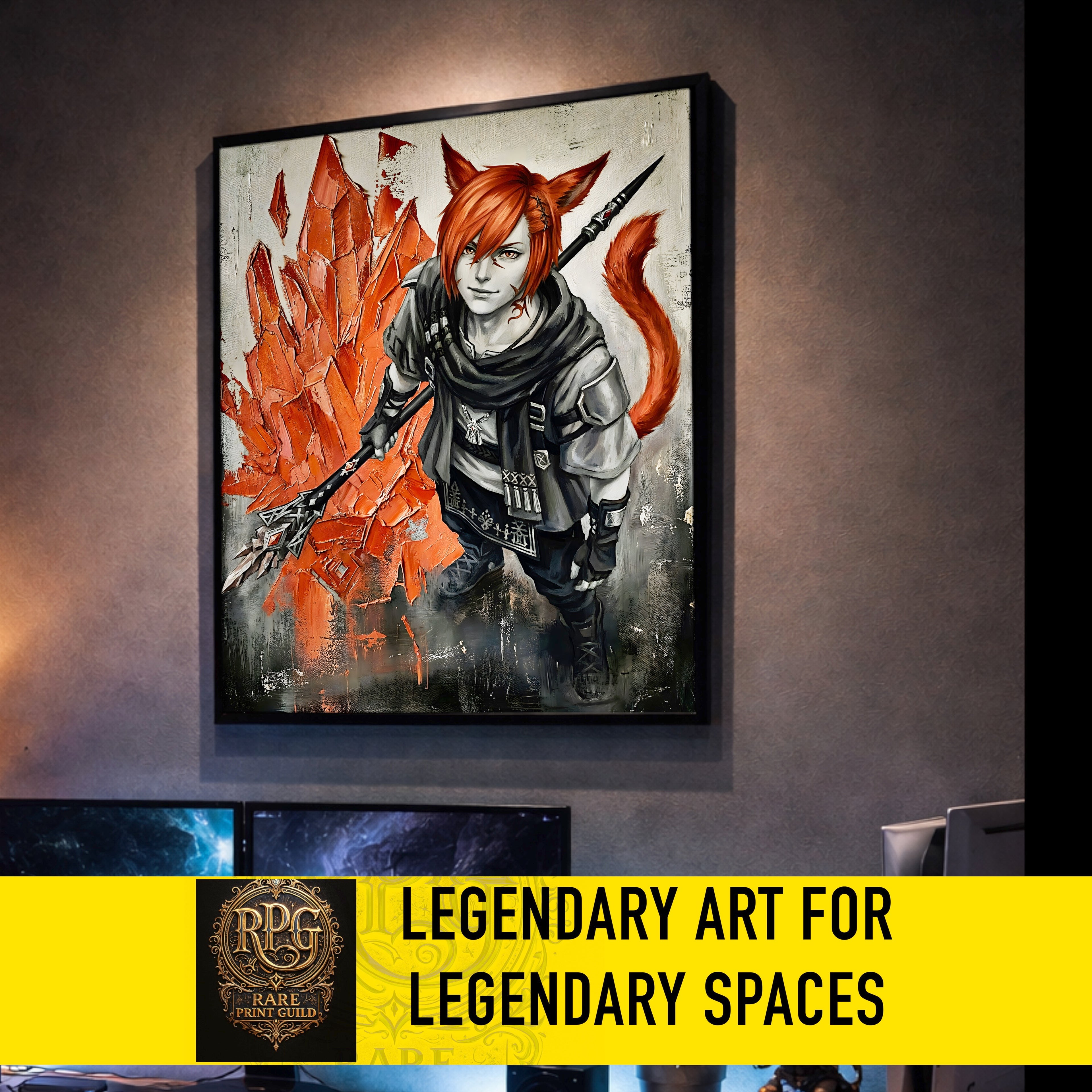 G’raha Tia Monochrome Art Print | Final Fantasy XIV Poster | FF14 Crystal Exarch Wall Art