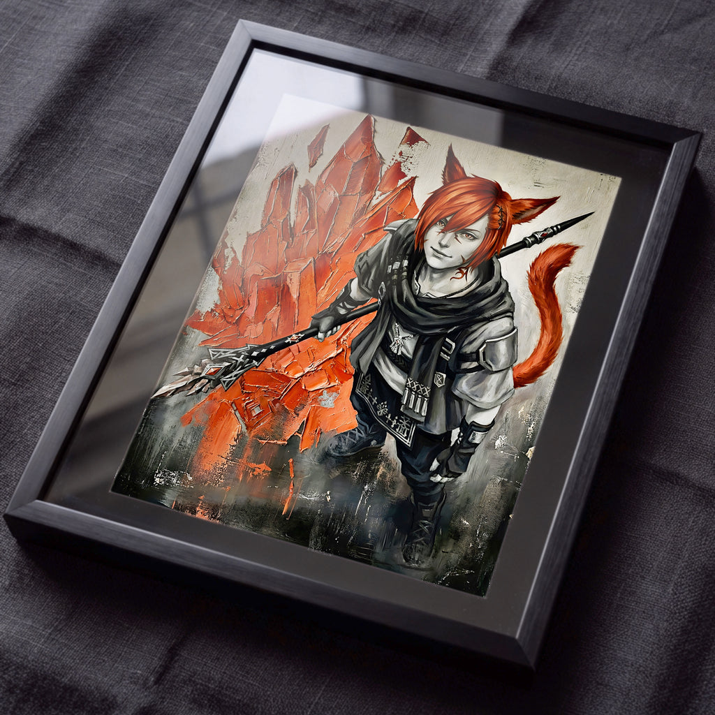 G’raha Tia Monochrome Art Print | Final Fantasy XIV Poster | FF14 Crystal Exarch Wall Art