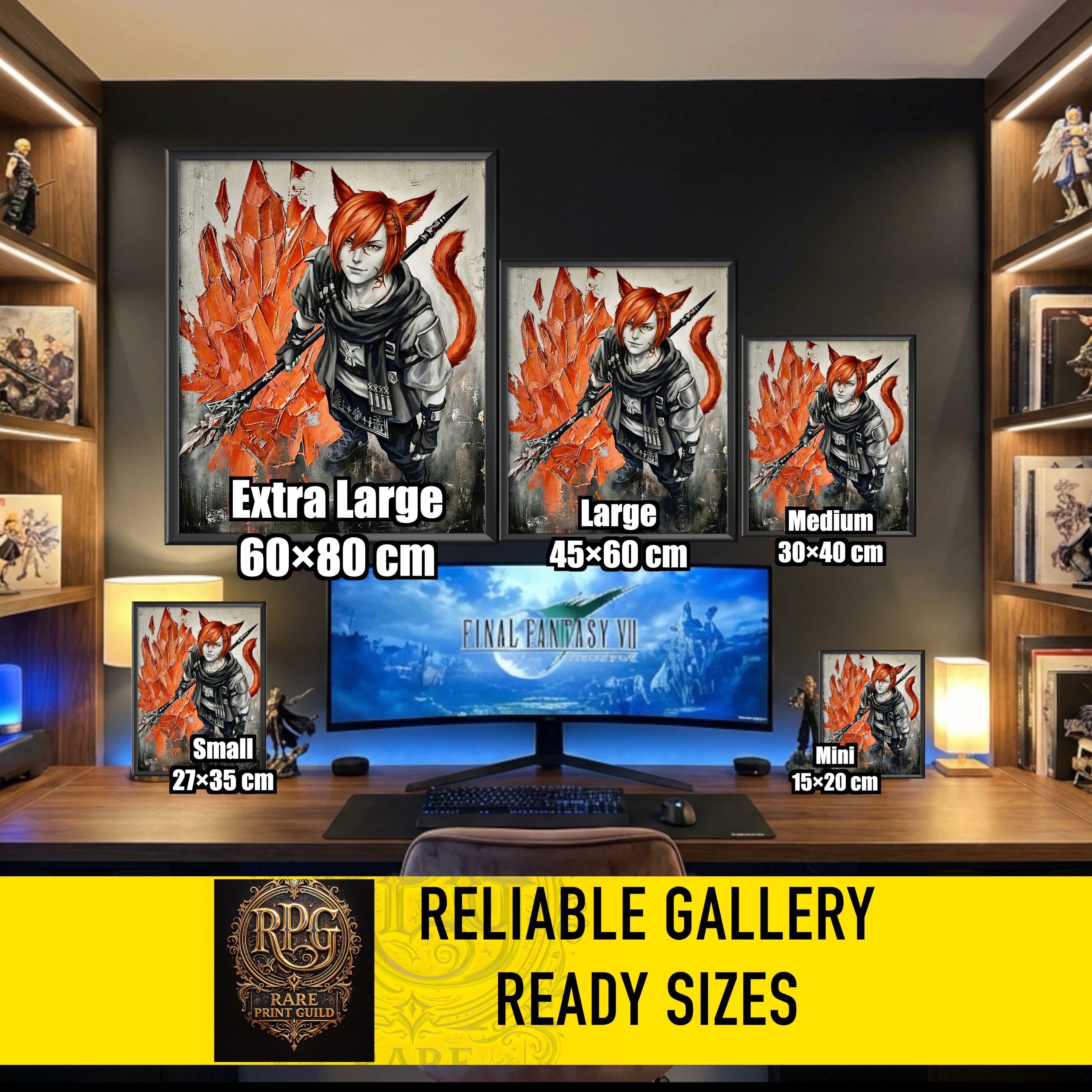 G’raha Tia Monochrome Art Print | Final Fantasy XIV Poster | FF14 Crystal Exarch Wall Art