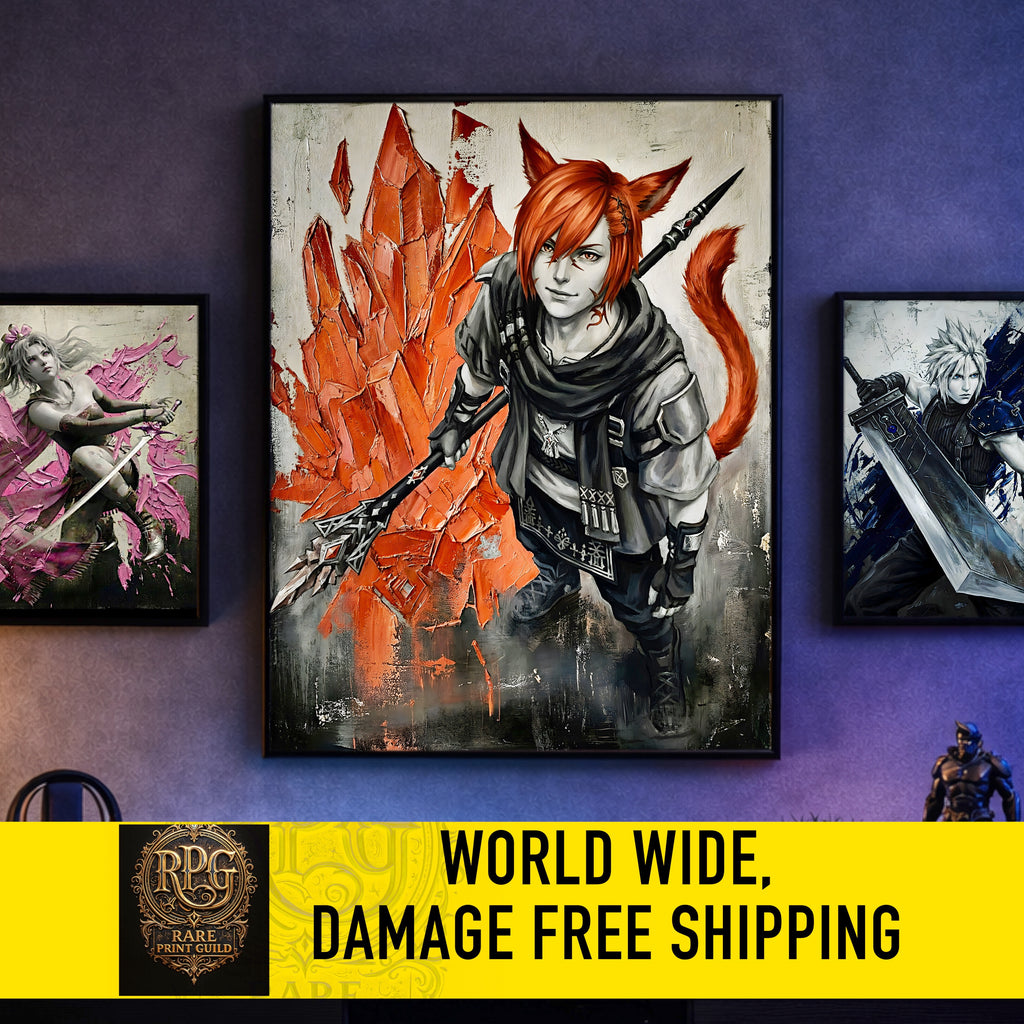 G’raha Tia Monochrome Art Print | Final Fantasy XIV Poster | FF14 Crystal Exarch Wall Art