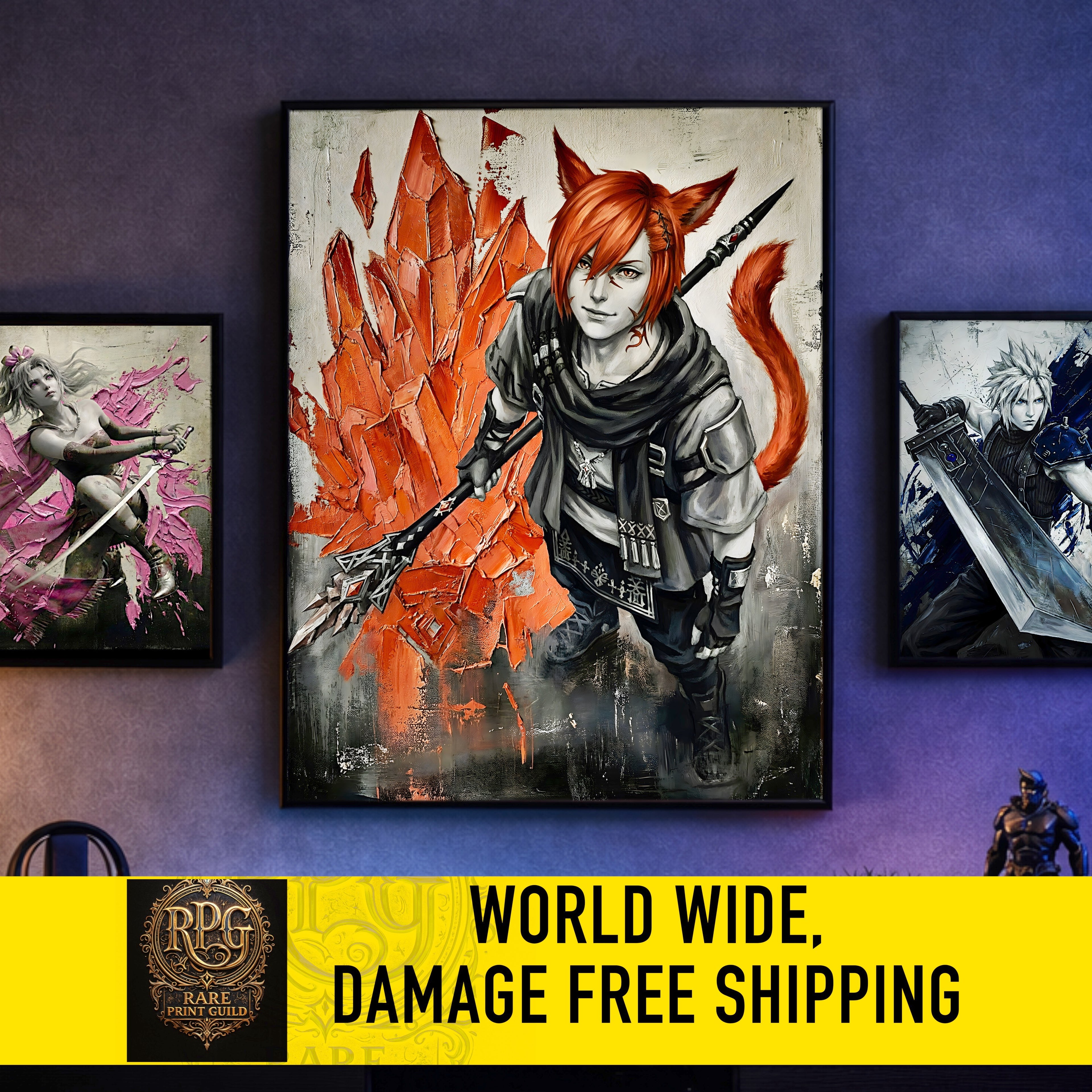 G’raha Tia Monochrome Art Print | Final Fantasy XIV Poster | FF14 Crystal Exarch Wall Art