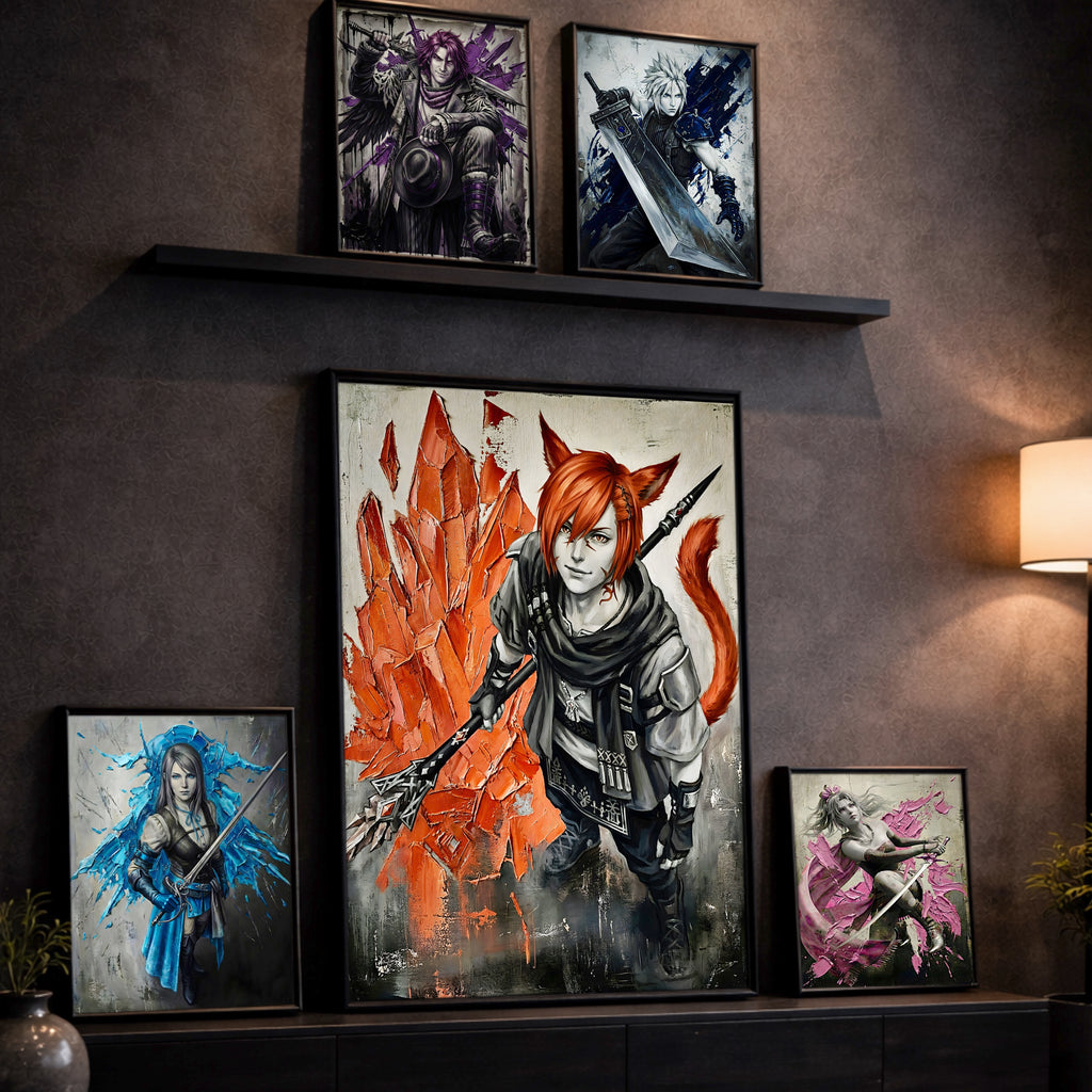 G’raha Tia Monochrome Art Print | Final Fantasy XIV Poster | FF14 Crystal Exarch Wall Art