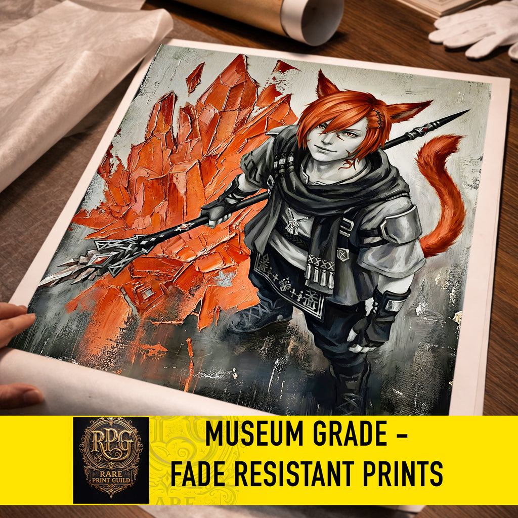 G’raha Tia Monochrome Art Print | Final Fantasy XIV Poster | FF14 Crystal Exarch Wall Art