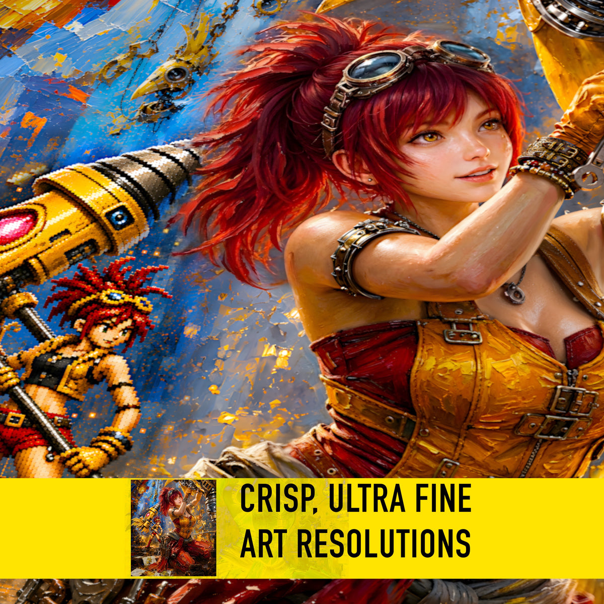 Final Fantasy Resonance Lid Art Print | Brave Exvius Wall Art | Mechabo Workshop Edition | Cinematic Pixel Series