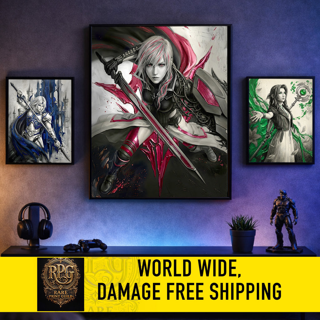 Lightning Farron Monochrome Art Print | Final Fantasy XIII Lightning Returns Artwork | Goddess of Death and Rebirth Fine Art