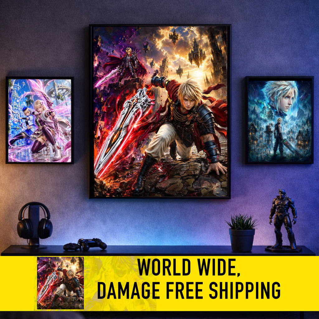Final Fantasy Resonance Rain Art Print | Final Fantasy Brave Exvius Wall Art | Rain Cinematic Pixel Series | JRPG Game Poster