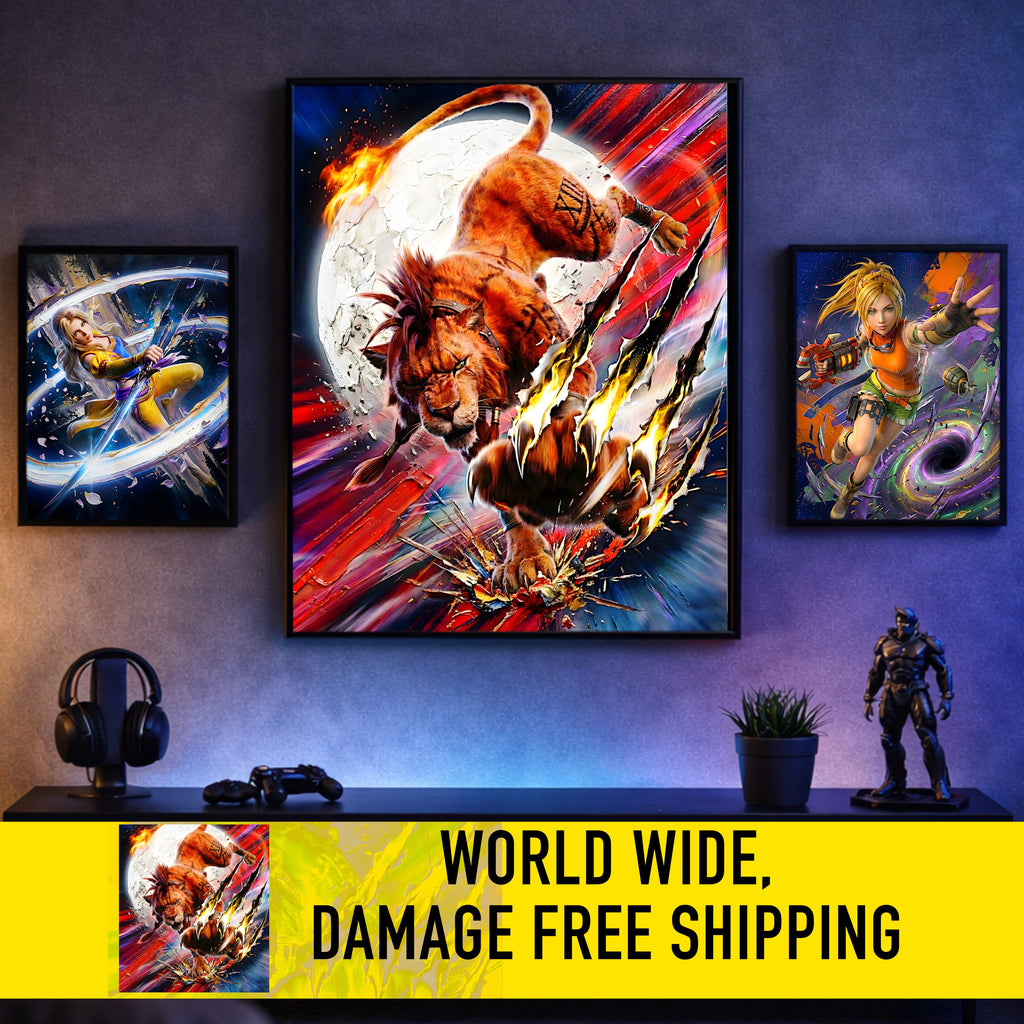 Red XIII Poster | Final Fantasy VII Rebirth Blood Fang Artwork | Nanaki Limit Break Wall Art | FF7 Remake Fine Art Print