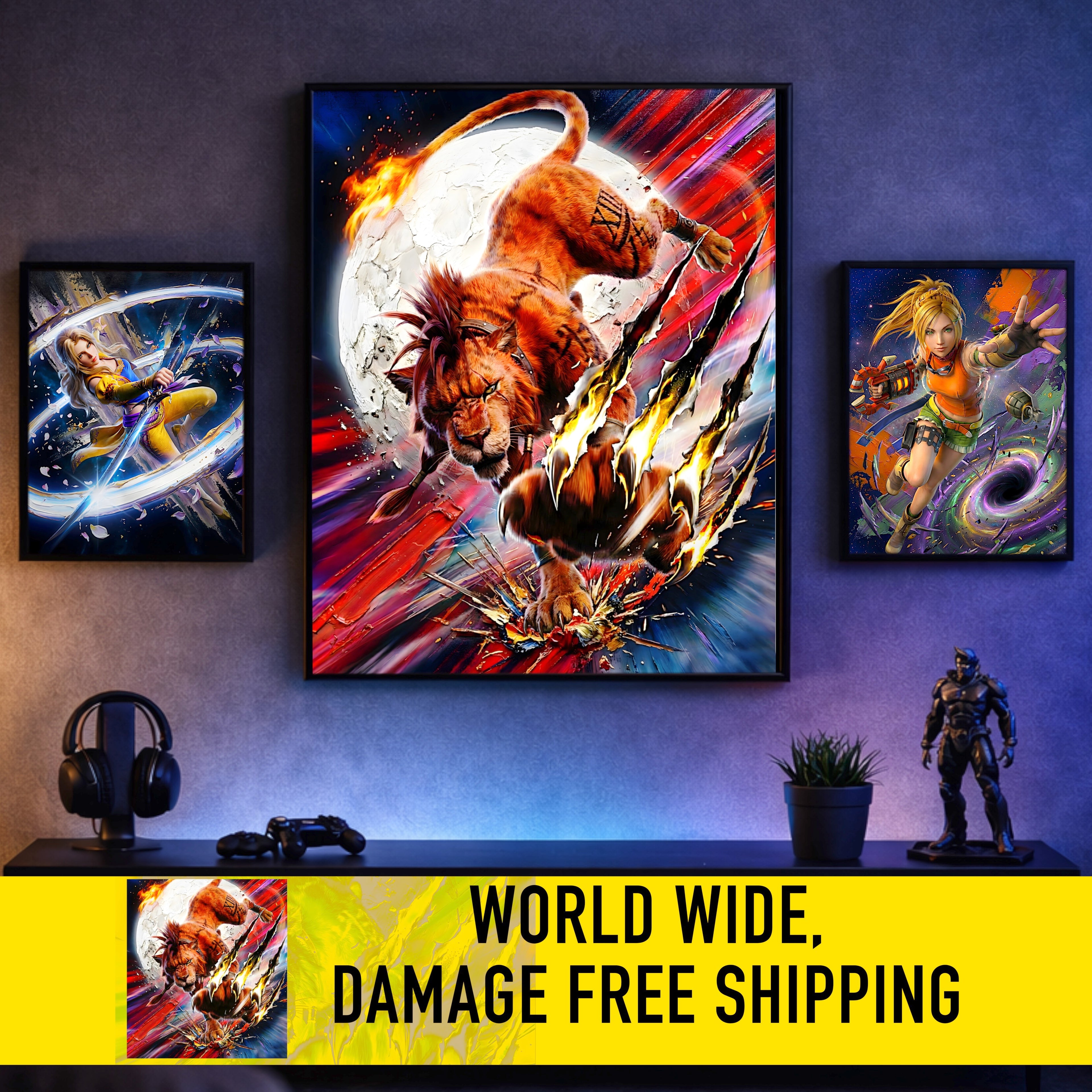 Red XIII Poster | Final Fantasy VII Rebirth Blood Fang Artwork | Nanaki Limit Break Wall Art | FF7 Remake Fine Art Print