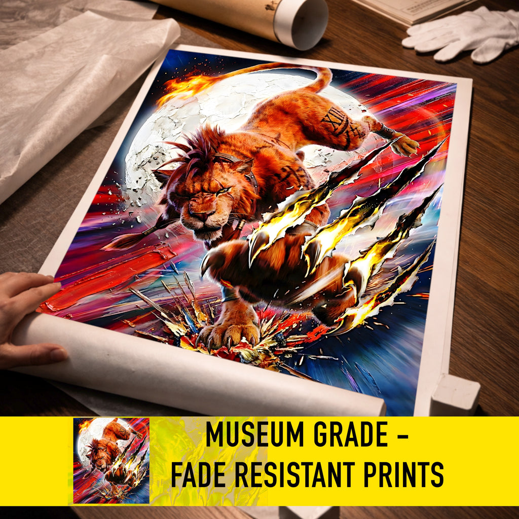 Red XIII Poster | Final Fantasy VII Rebirth Blood Fang Artwork | Nanaki Limit Break Wall Art | FF7 Remake Fine Art Print