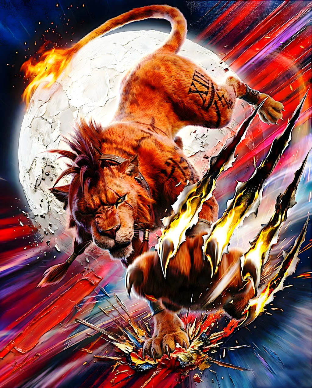 Red XIII Poster | Final Fantasy VII Rebirth Blood Fang Artwork | Nanaki Limit Break Wall Art | FF7 Remake Fine Art Print