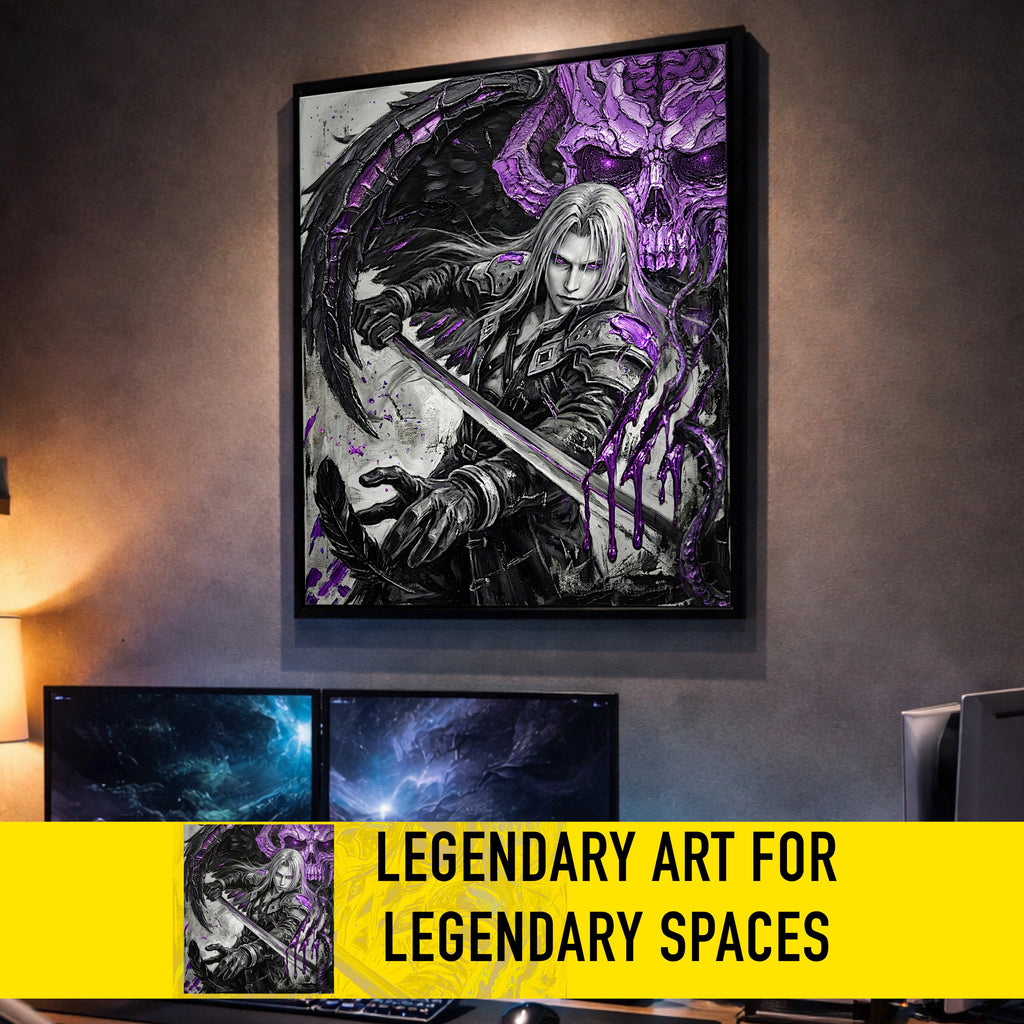 Sephiroth Poster | Final Fantasy VII Monochrome Artwork | Sephiroth & Jenova Wall Art | FF7 Remake Rebirth Decor | Villain Fine Art Print