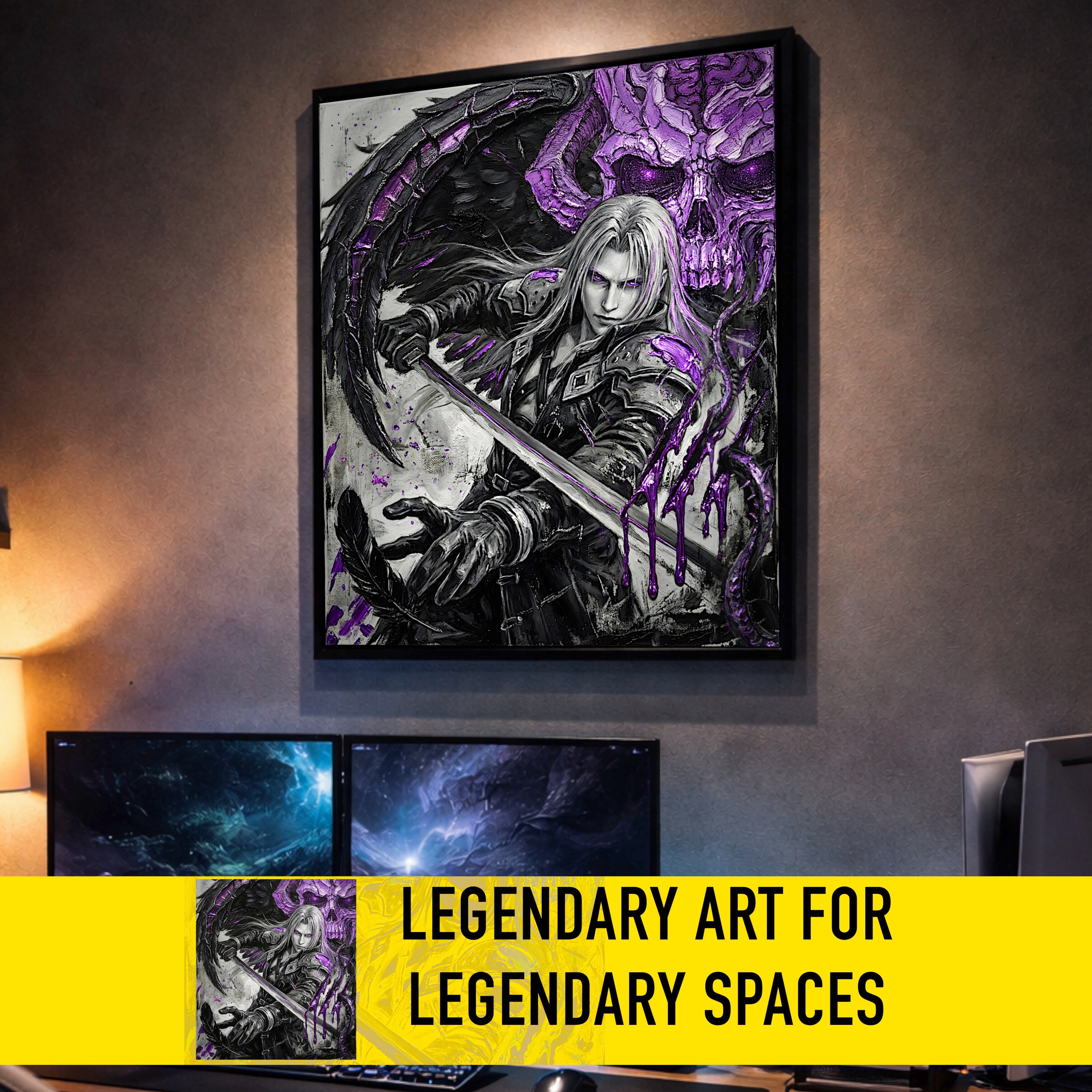 Sephiroth Poster | Final Fantasy VII Monochrome Artwork | Sephiroth & Jenova Wall Art | FF7 Remake Rebirth Decor | Villain Fine Art Print