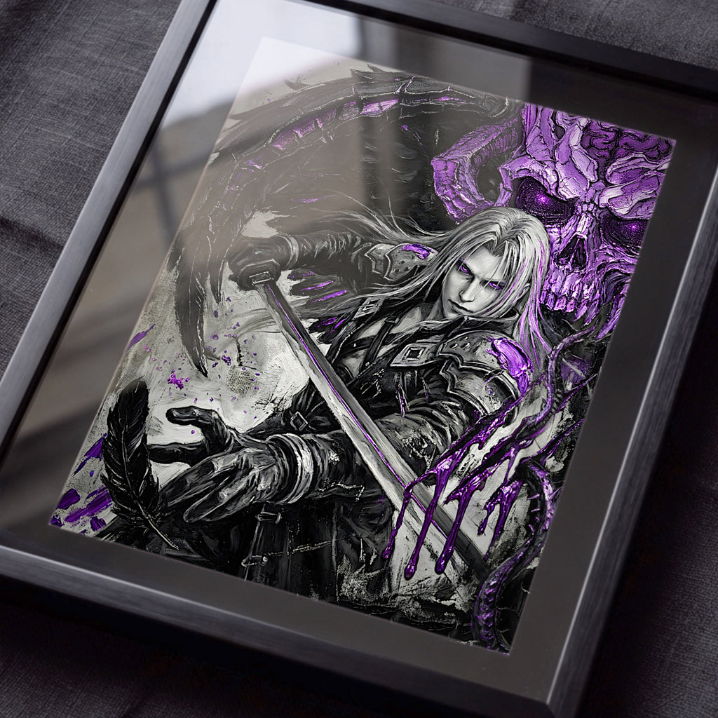 Sephiroth Poster | Final Fantasy VII Monochrome Artwork | Sephiroth & Jenova Wall Art | FF7 Remake Rebirth Decor | Villain Fine Art Print