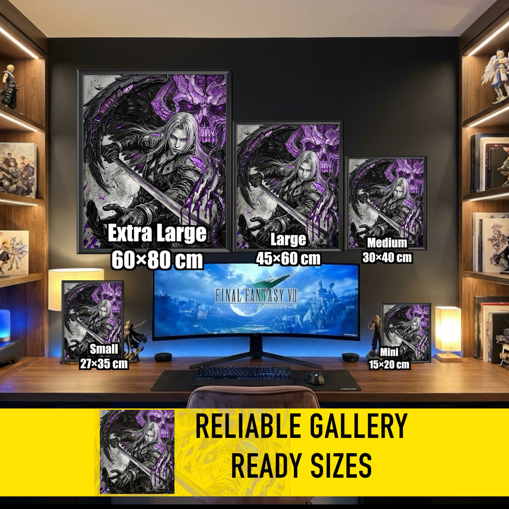 Sephiroth Poster | Final Fantasy VII Monochrome Artwork | Sephiroth & Jenova Wall Art | FF7 Remake Rebirth Decor | Villain Fine Art Print