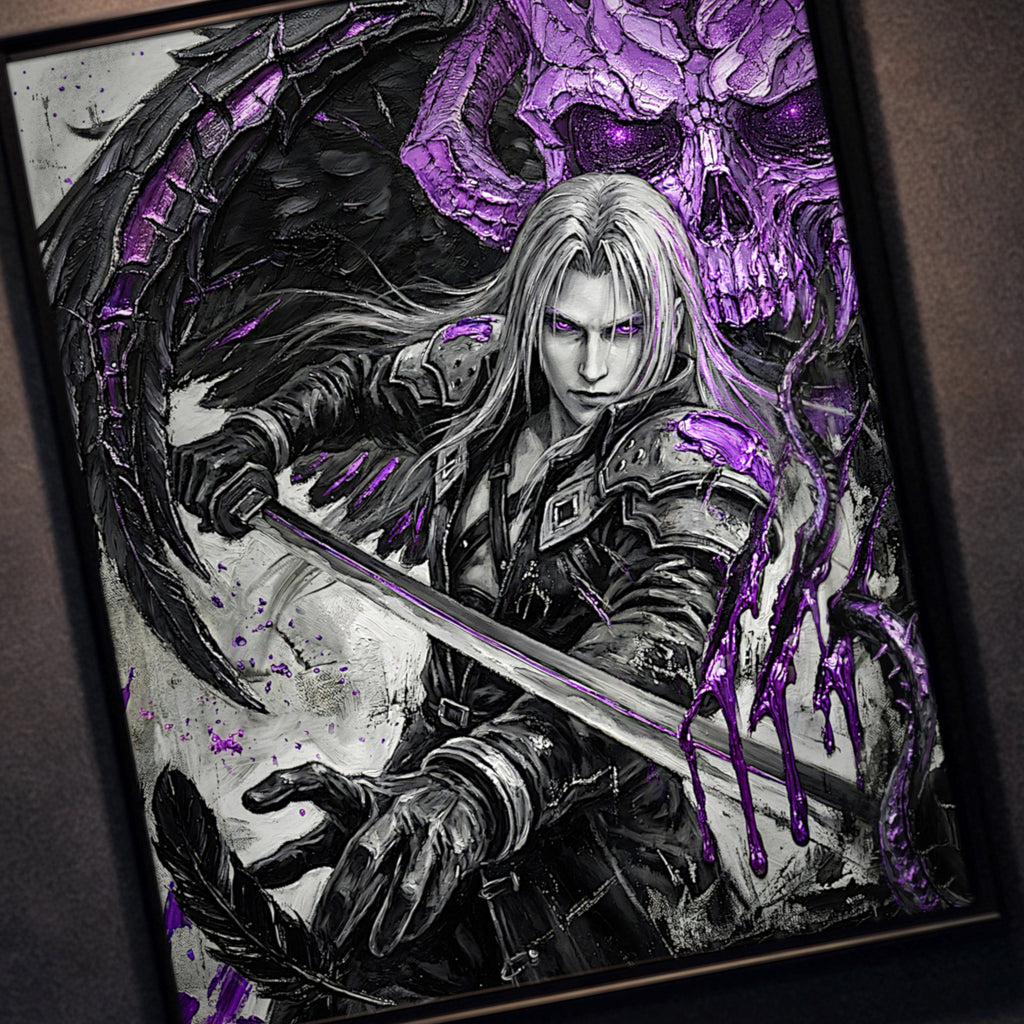 Sephiroth Poster | Final Fantasy VII Monochrome Artwork | Sephiroth & Jenova Wall Art | FF7 Remake Rebirth Decor | Villain Fine Art Print