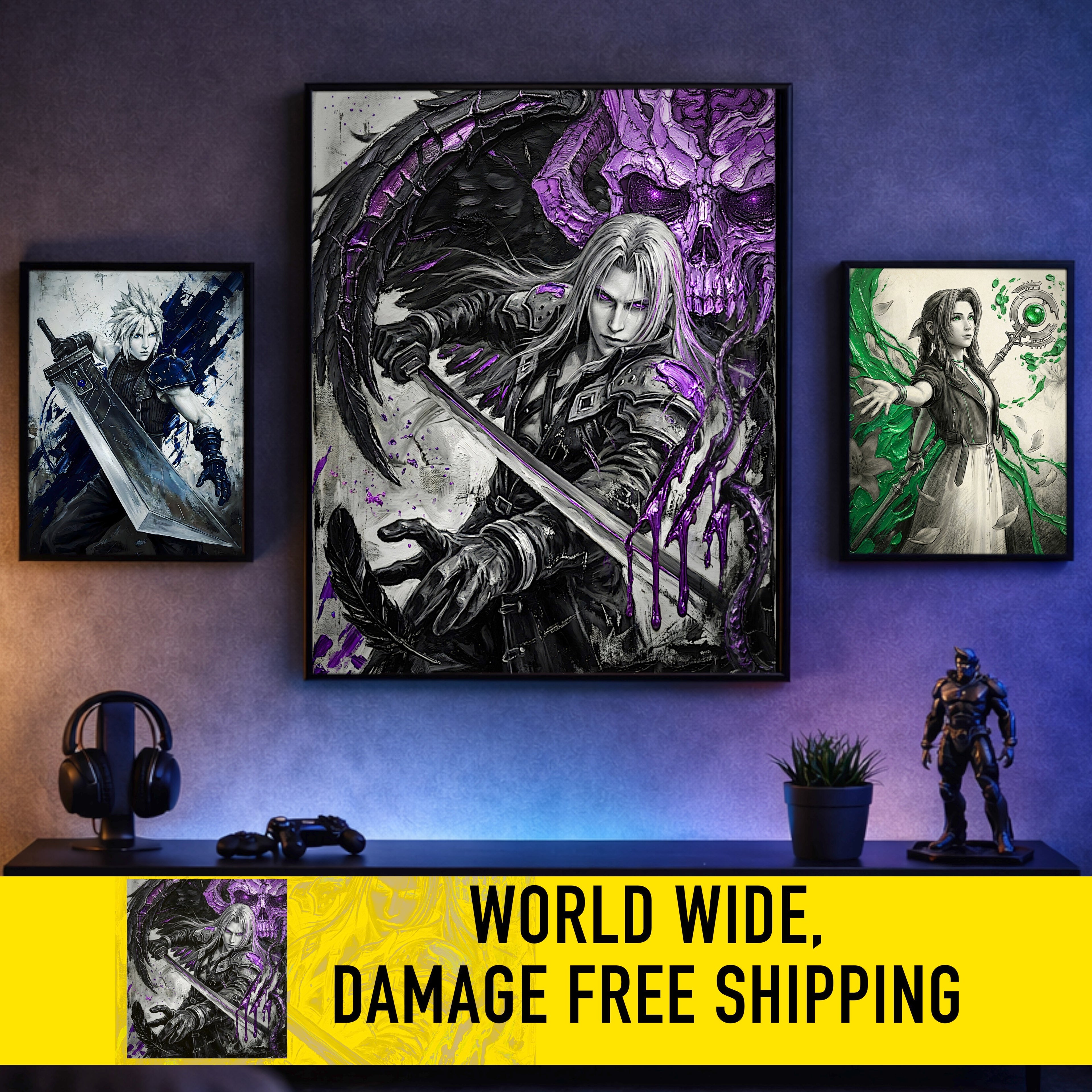 Sephiroth Poster | Final Fantasy VII Monochrome Artwork | Sephiroth & Jenova Wall Art | FF7 Remake Rebirth Decor | Villain Fine Art Print